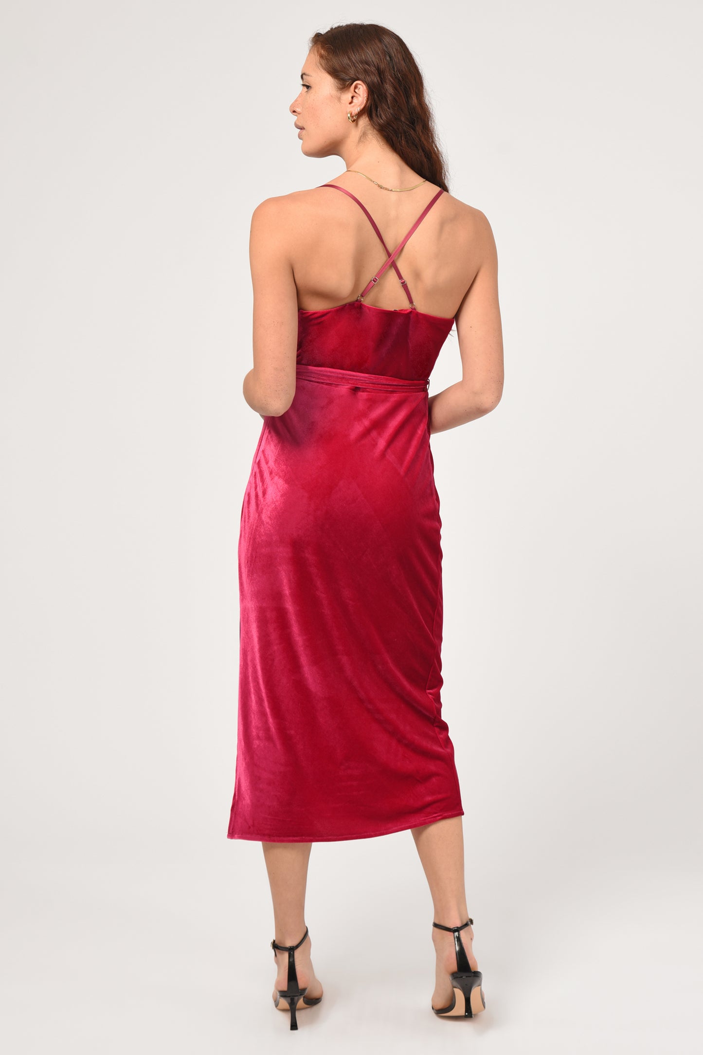 ZANA VELVET SLIP DRESS - PINK