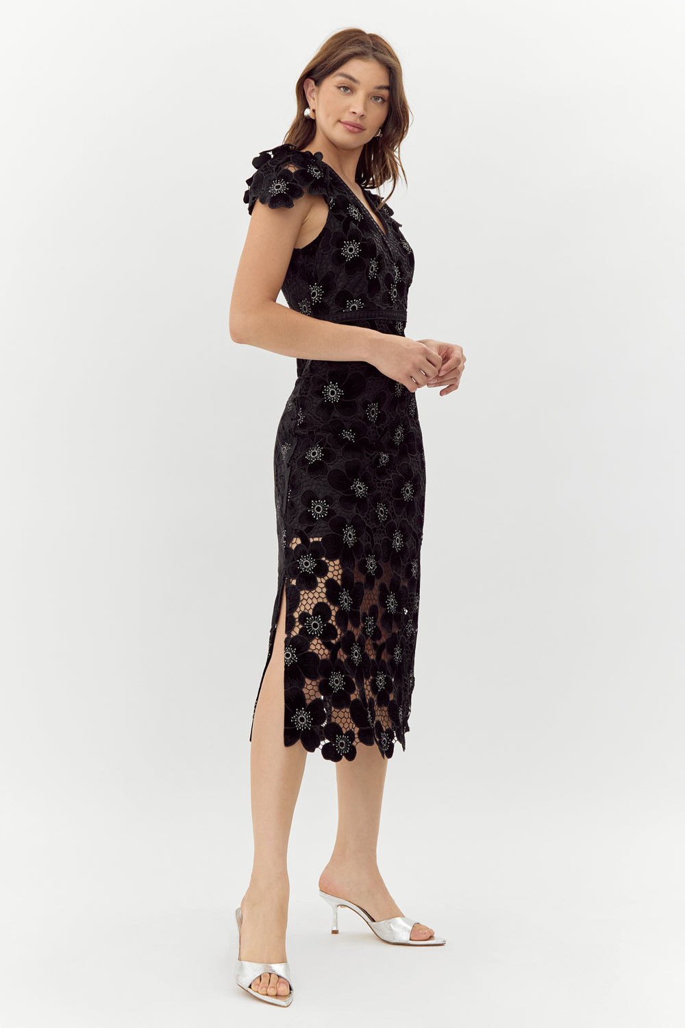 MIA CROCHET LACE MIDI DRESS - BLACK White Cherry Boutique MIA CROCHET LACE MIDI DRESS - BLACK White Cherry Boutique