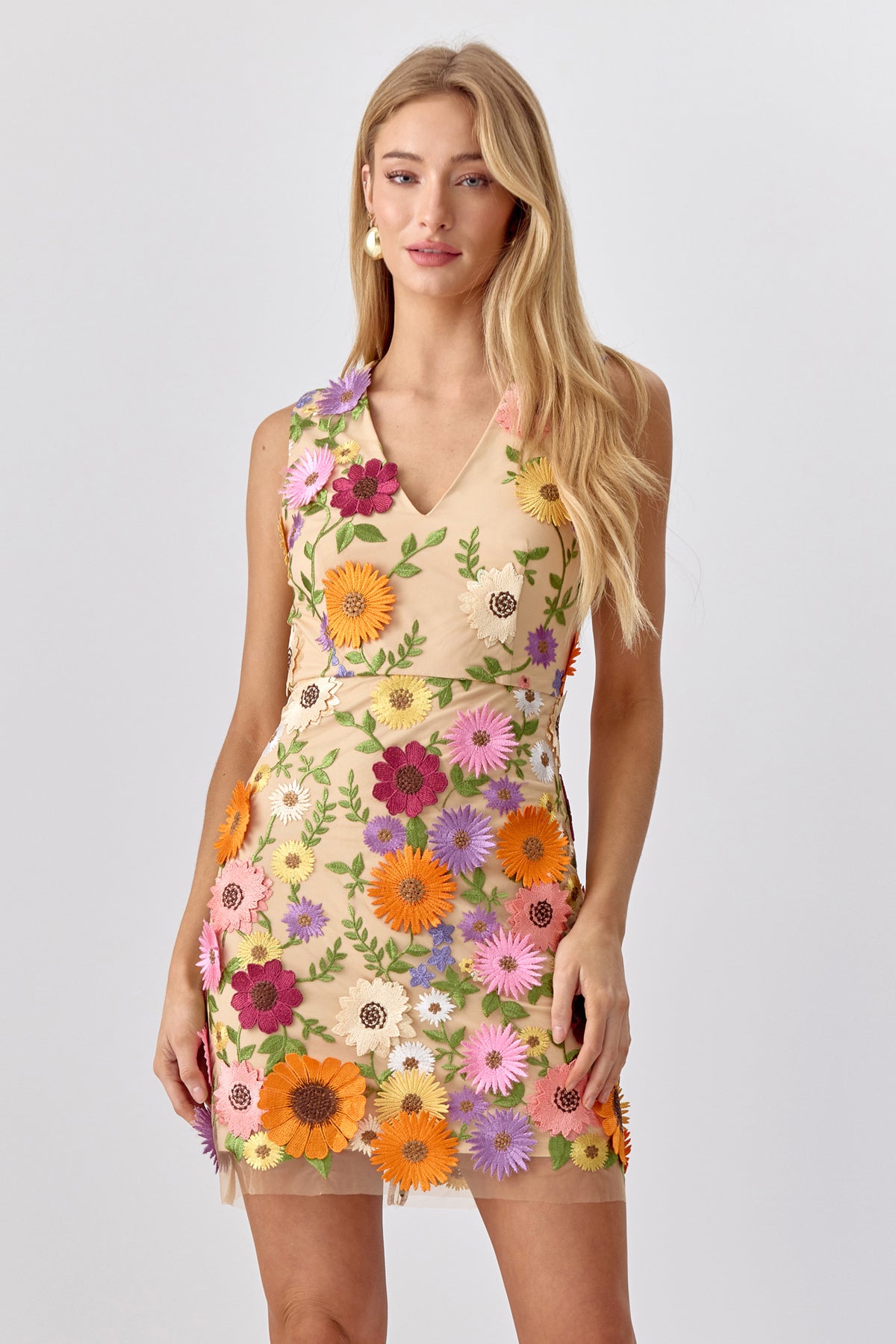 JUSTINE 3D MULTI FLORAL MINI DRESS