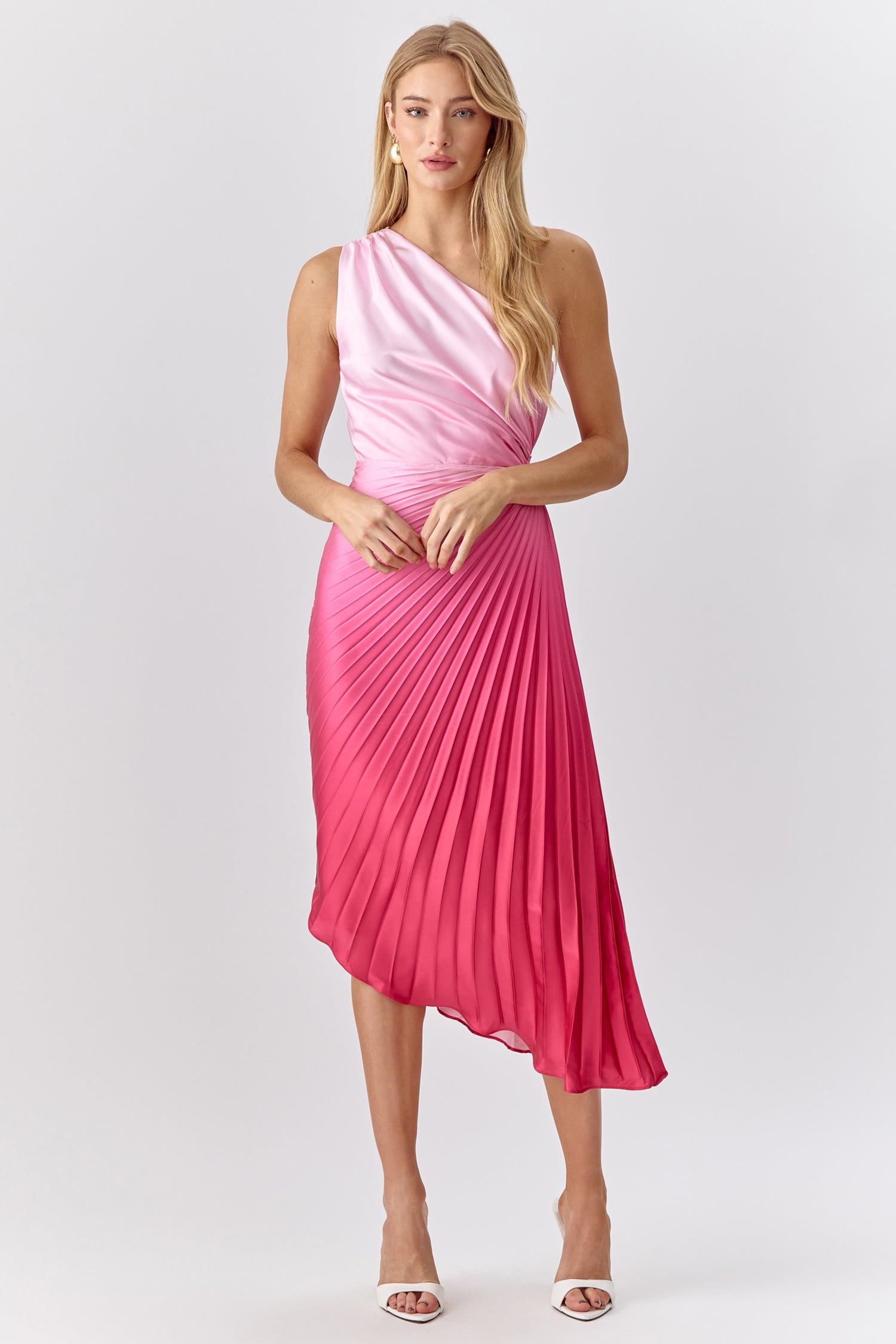 MADINA OMBRE PLEATED ONE SHOULDER DRESS