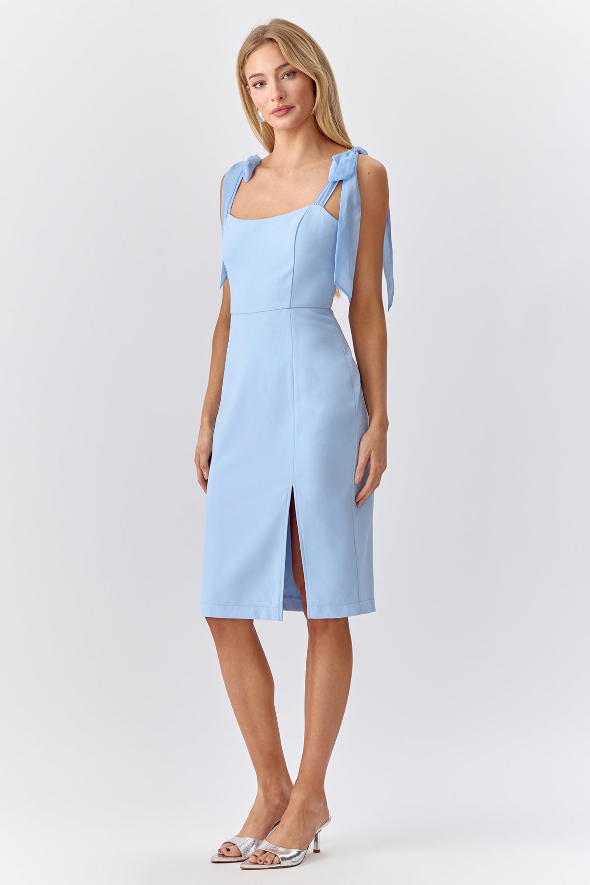 GIA RIBBON STRAP MIDI DRESS - LIGHT BLUE