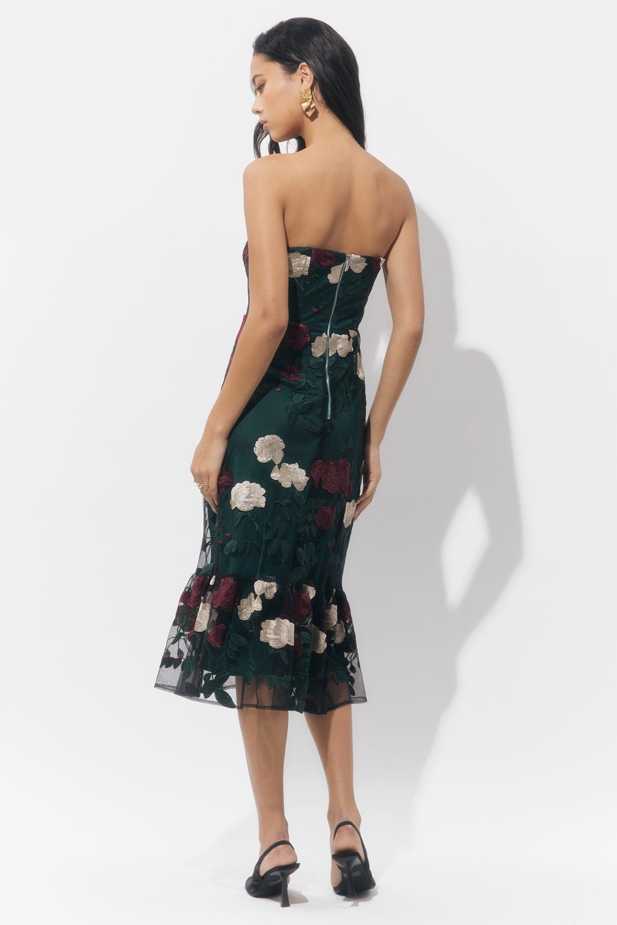 CALITA EMBROIDERED FLORAL MIDI DRESS