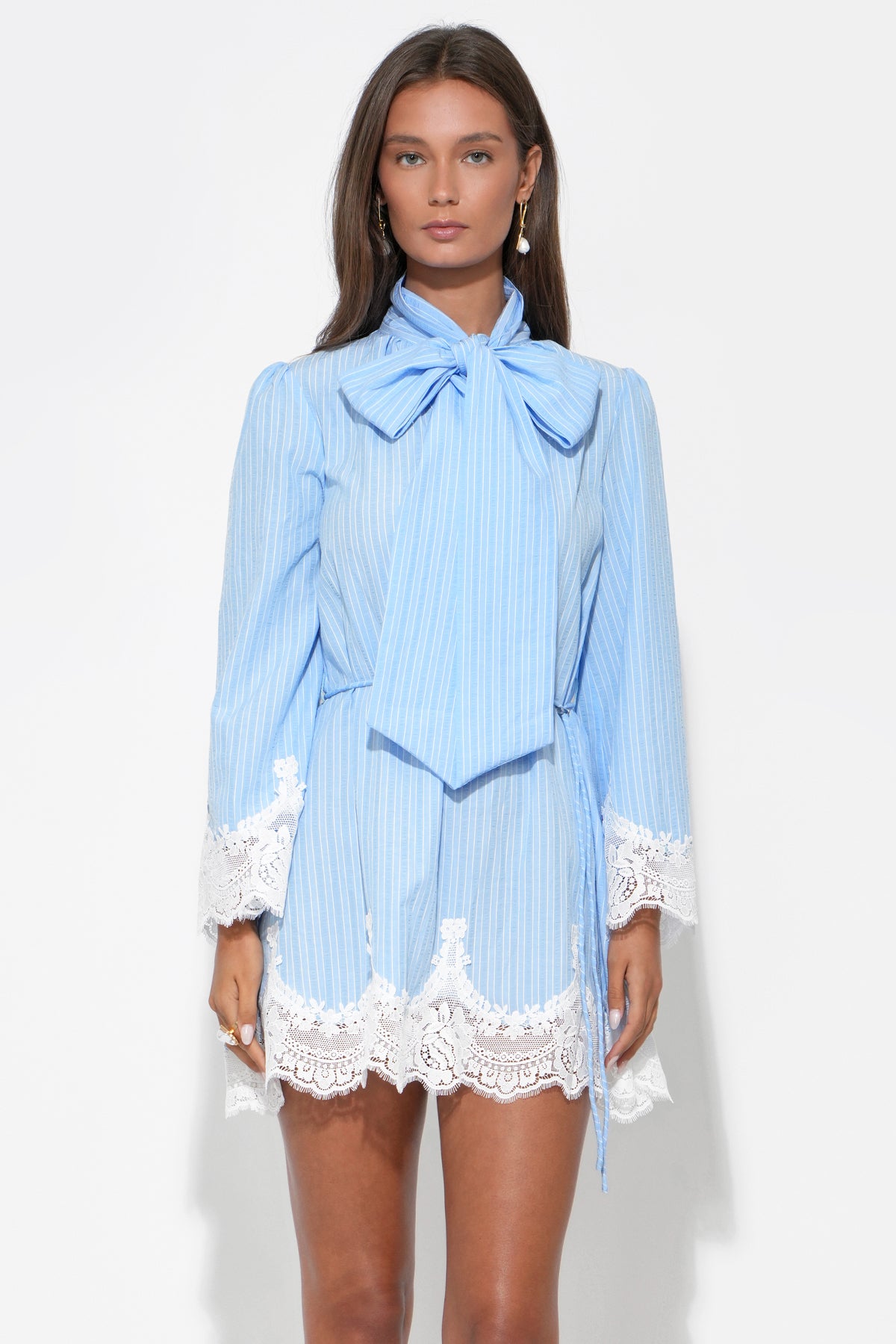 VICTORIA LACE STRIPED MINI DRESS