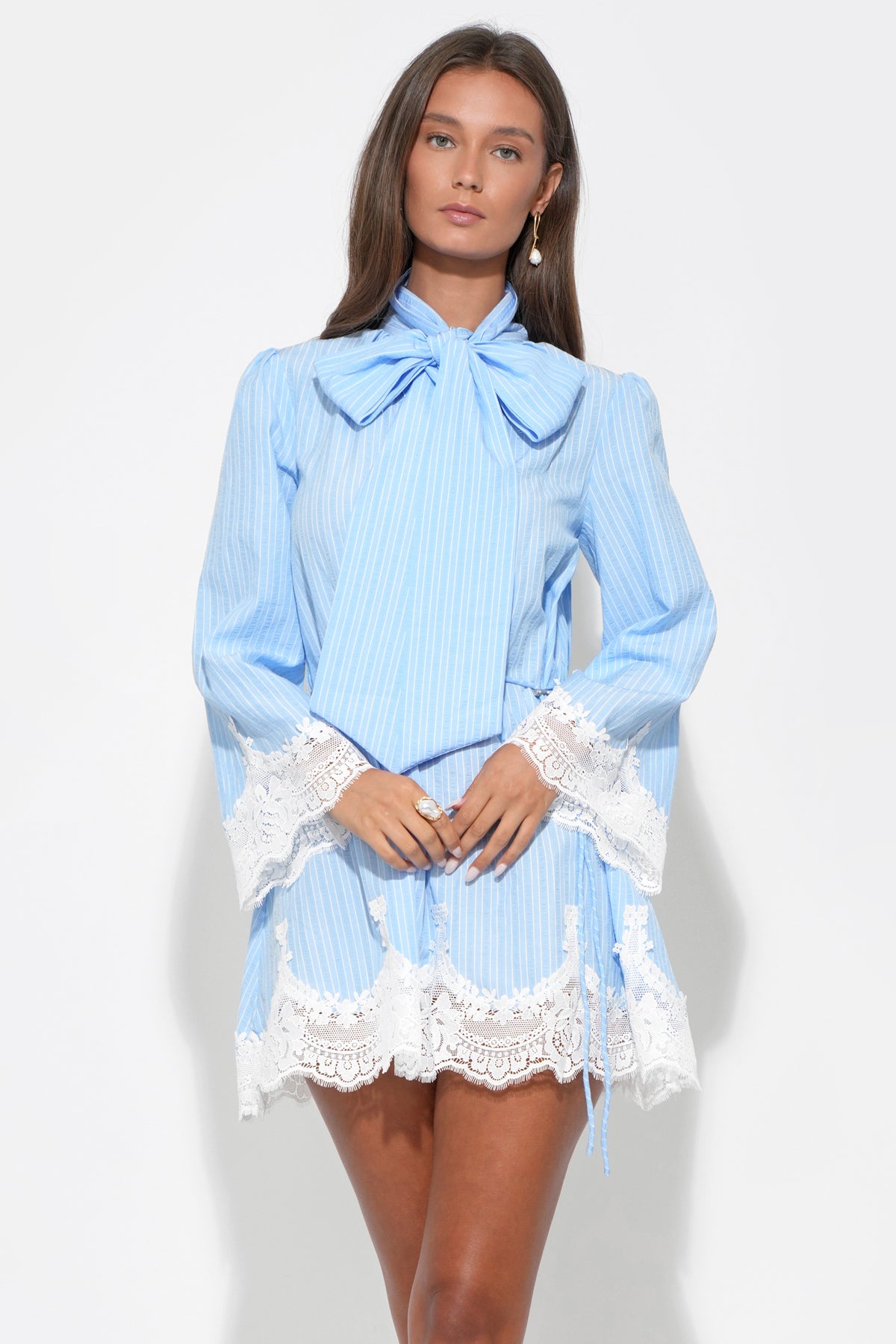 VICTORIA LACE STRIPED MINI DRESS