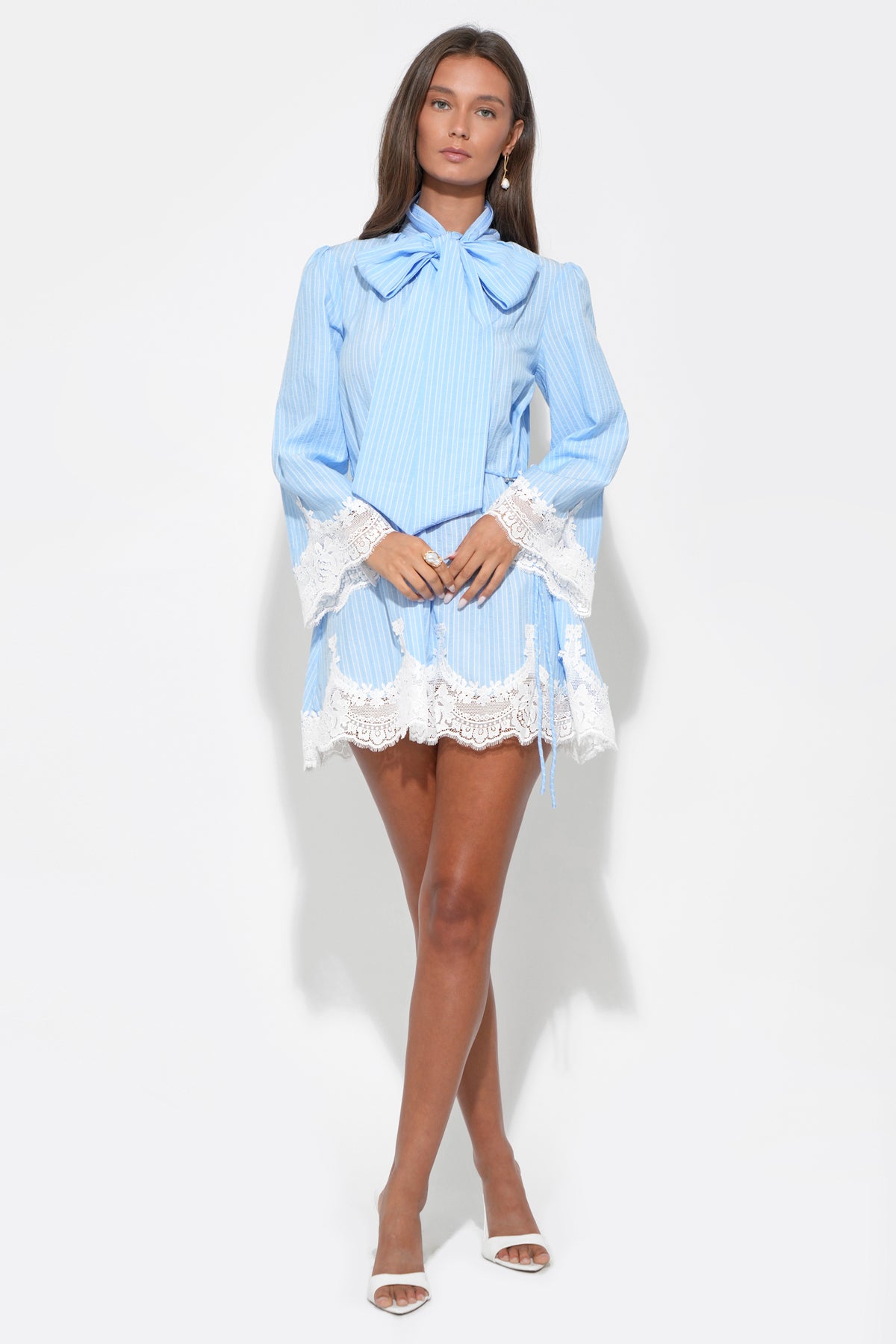 VICTORIA LACE STRIPED MINI DRESS
