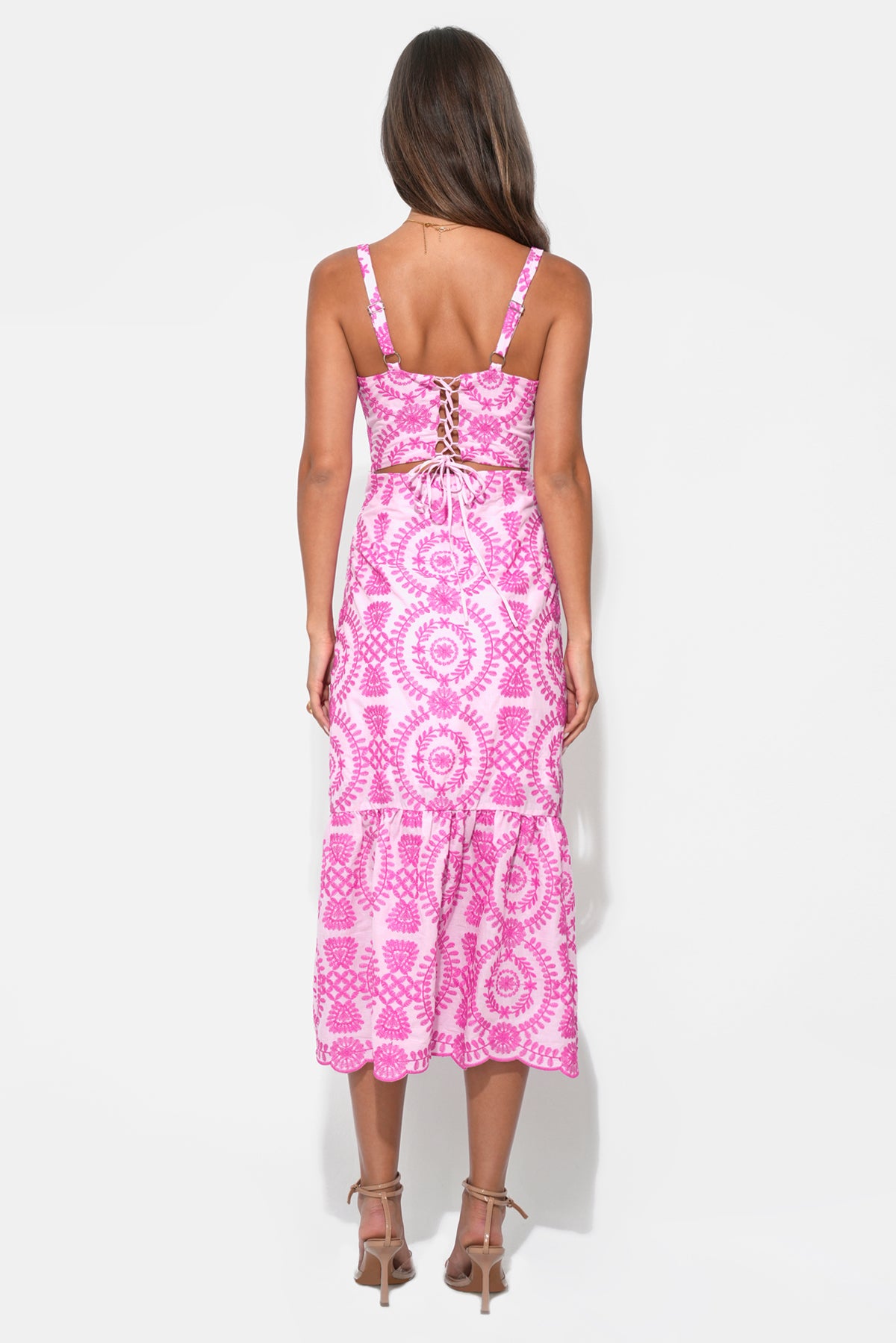 RAELYNN LACE UP EMBROIDERY DRESS