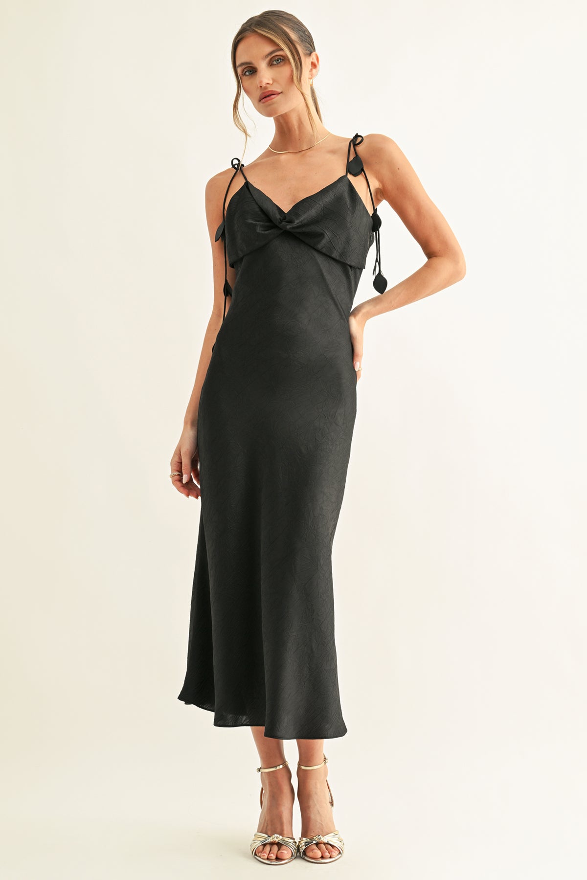 EMMY TWISTED CHEST MIDI SLIP DRESS