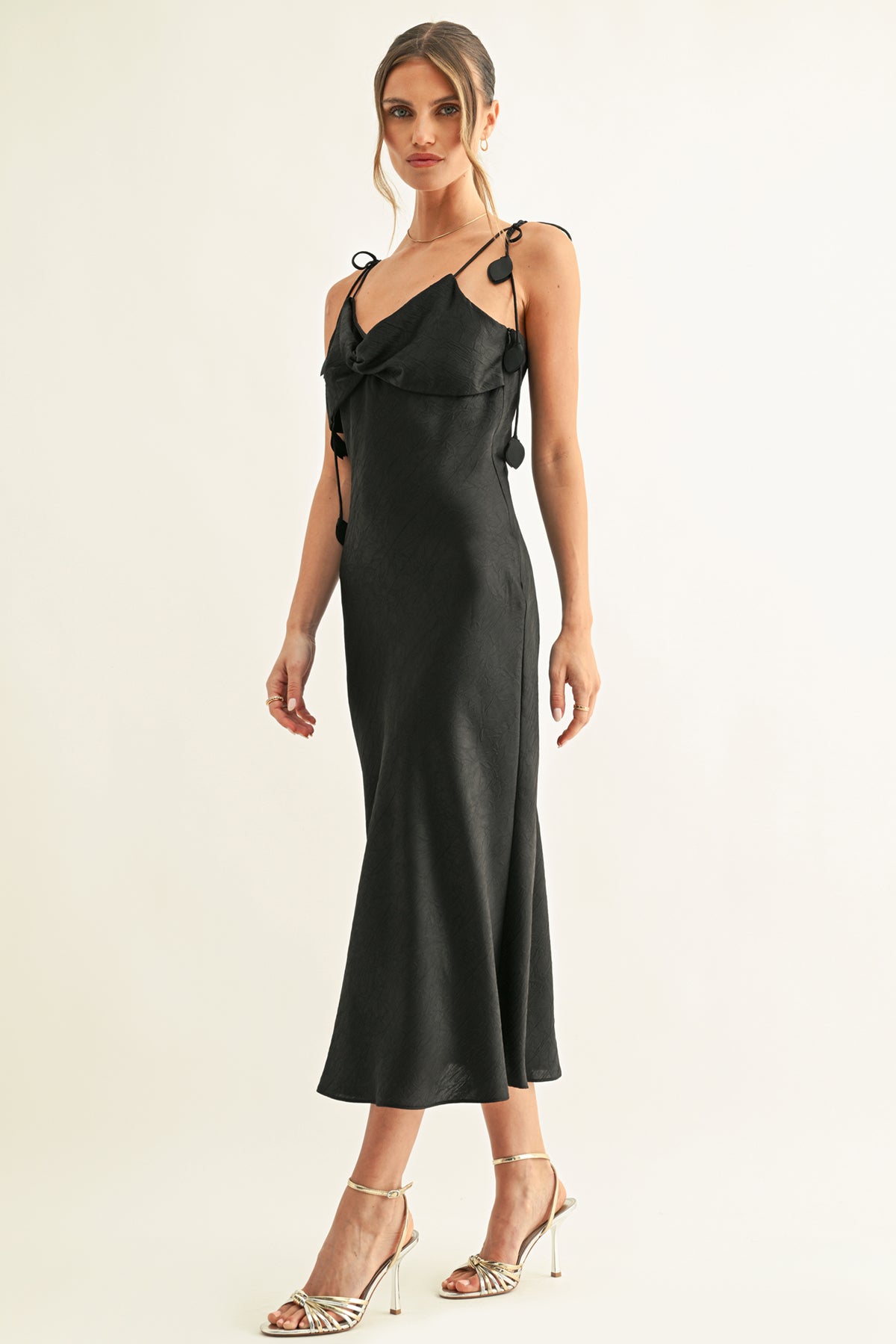 EMMY TWISTED CHEST MIDI SLIP DRESS