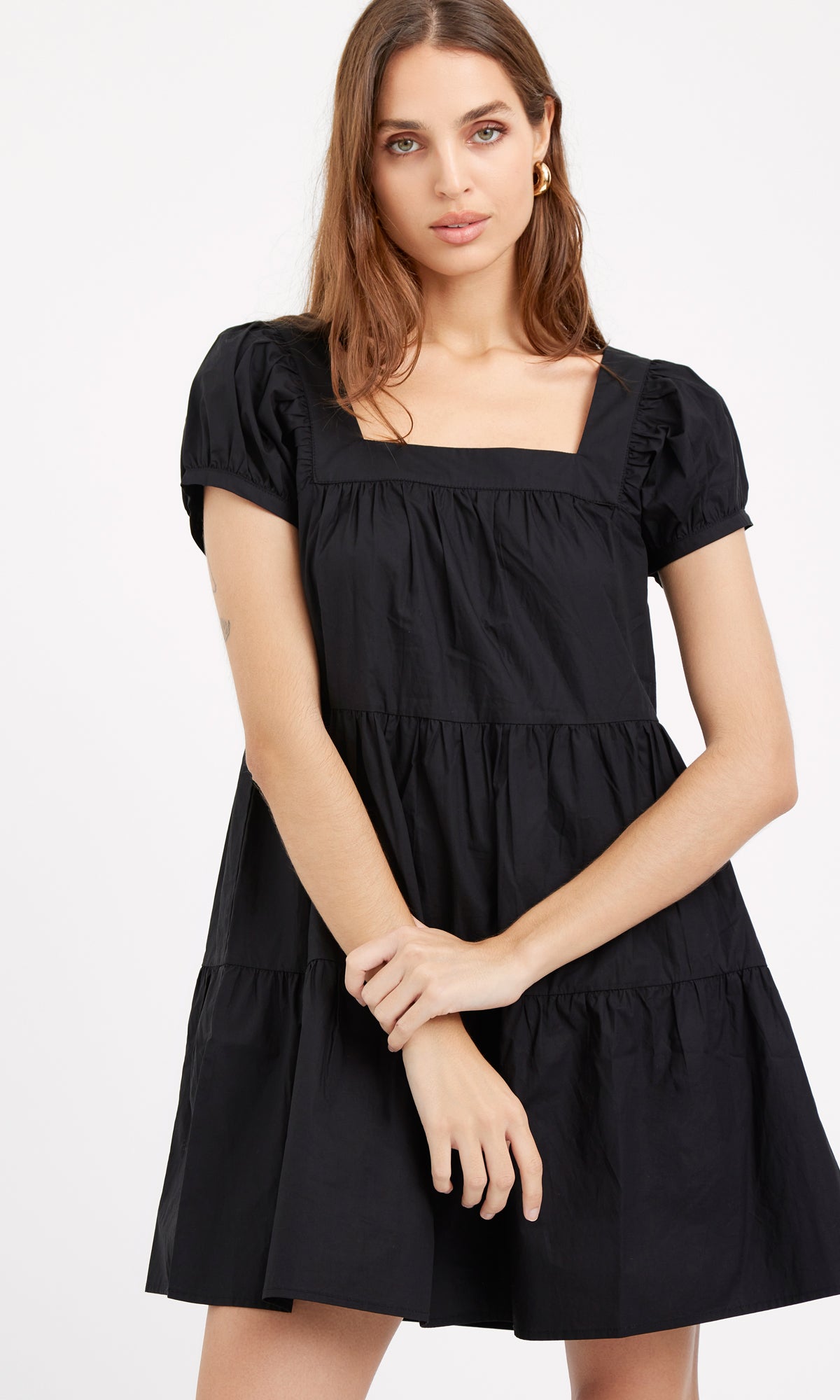 LORA POPLIN CAP SLEEVE TIERED DRESS