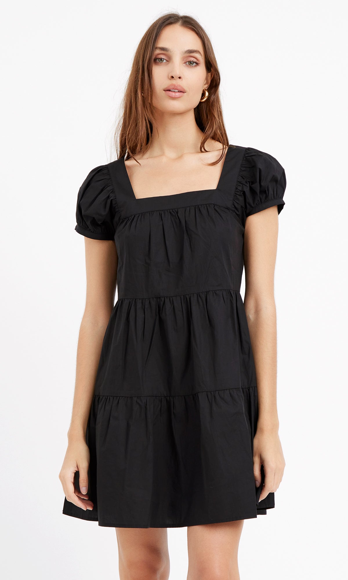 LORA POPLIN CAP SLEEVE TIERED DRESS