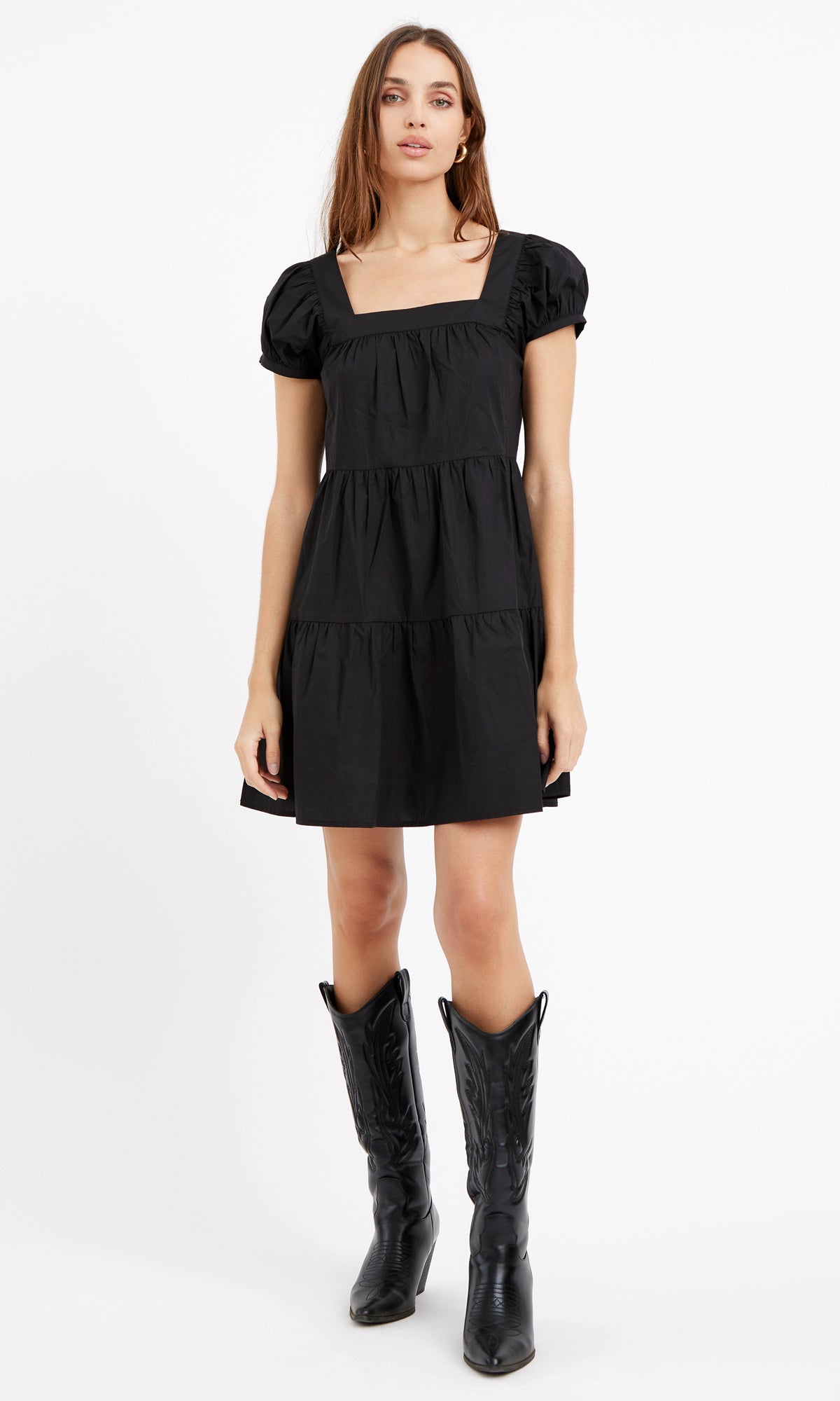 LORA POPLIN CAP SLEEVE TIERED DRESS