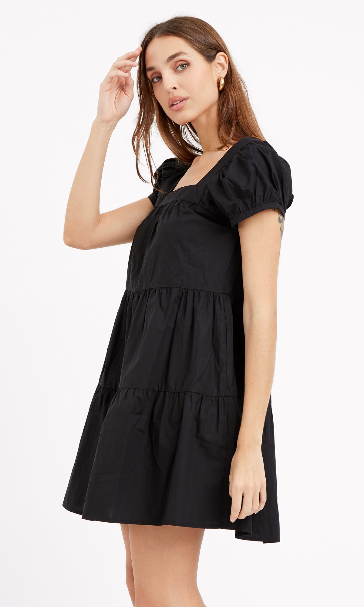 LORA POPLIN CAP SLEEVE TIERED DRESS