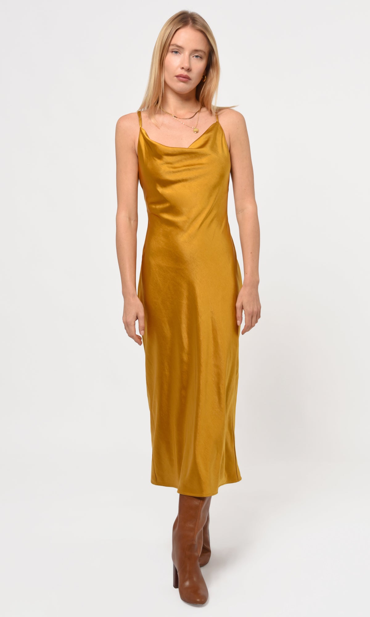 LINDA SATIN COWL NECK SLIP MAXI - GOLD (ONLINE ONLY)