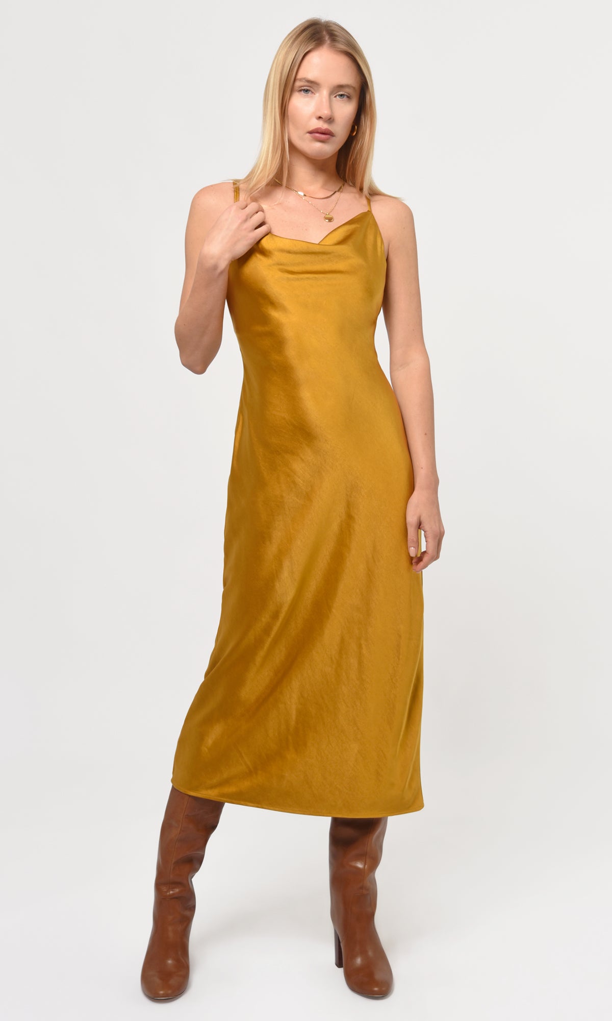 LINDA SATIN COWL NECK SLIP MAXI - GOLD (ONLINE ONLY)