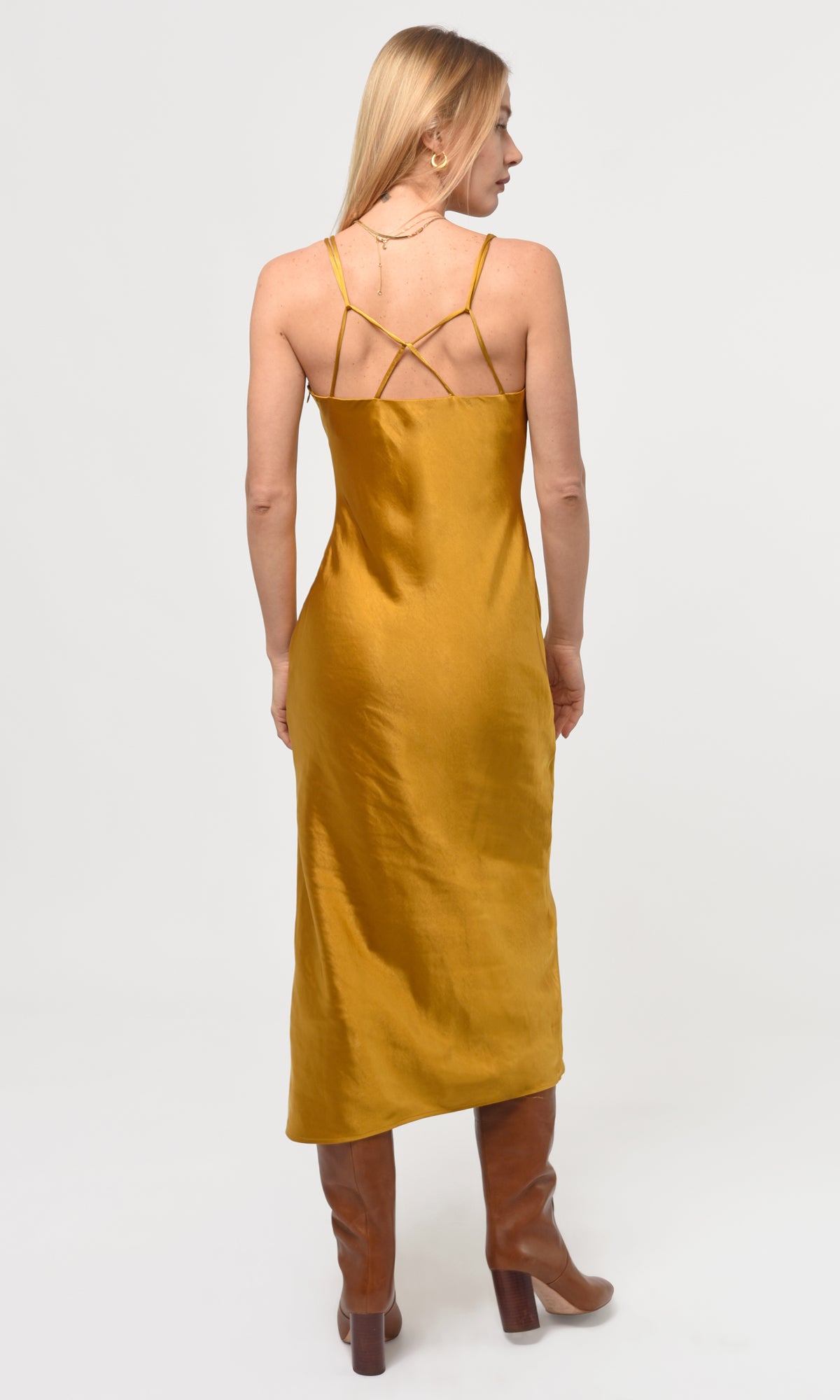 LINDA SATIN COWL NECK SLIP MAXI - GOLD (ONLINE ONLY)