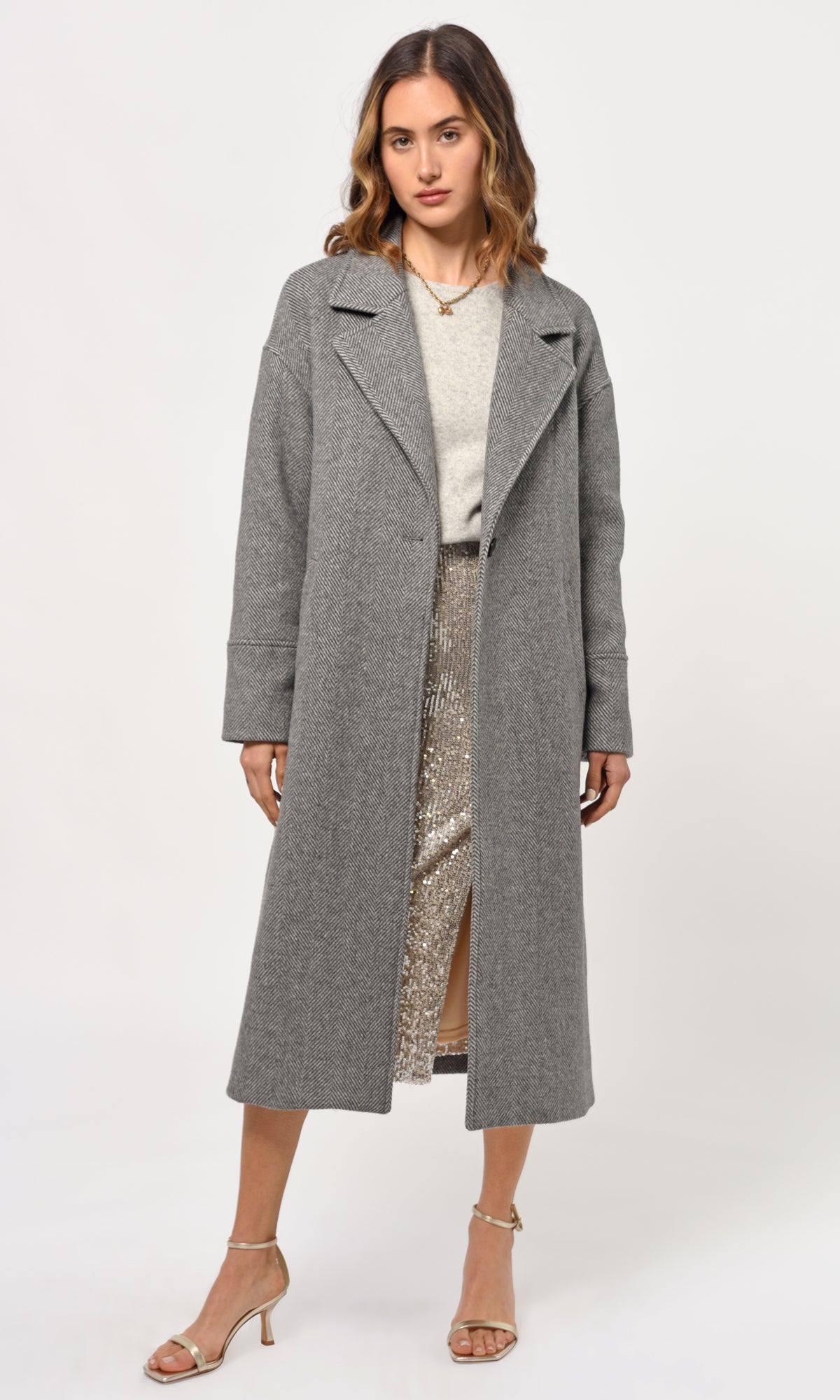 BRYCE CHEVRON OVERSIZED COAT - GREY