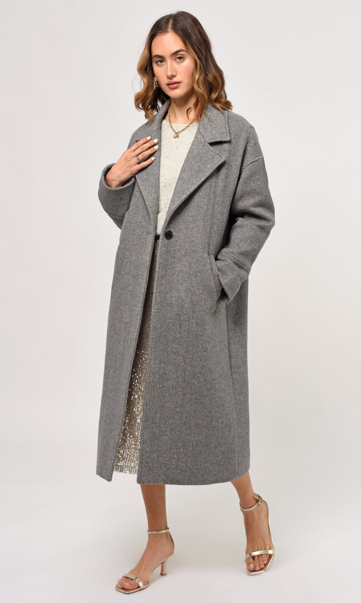 BRYCE CHEVRON OVERSIZED COAT - GREY