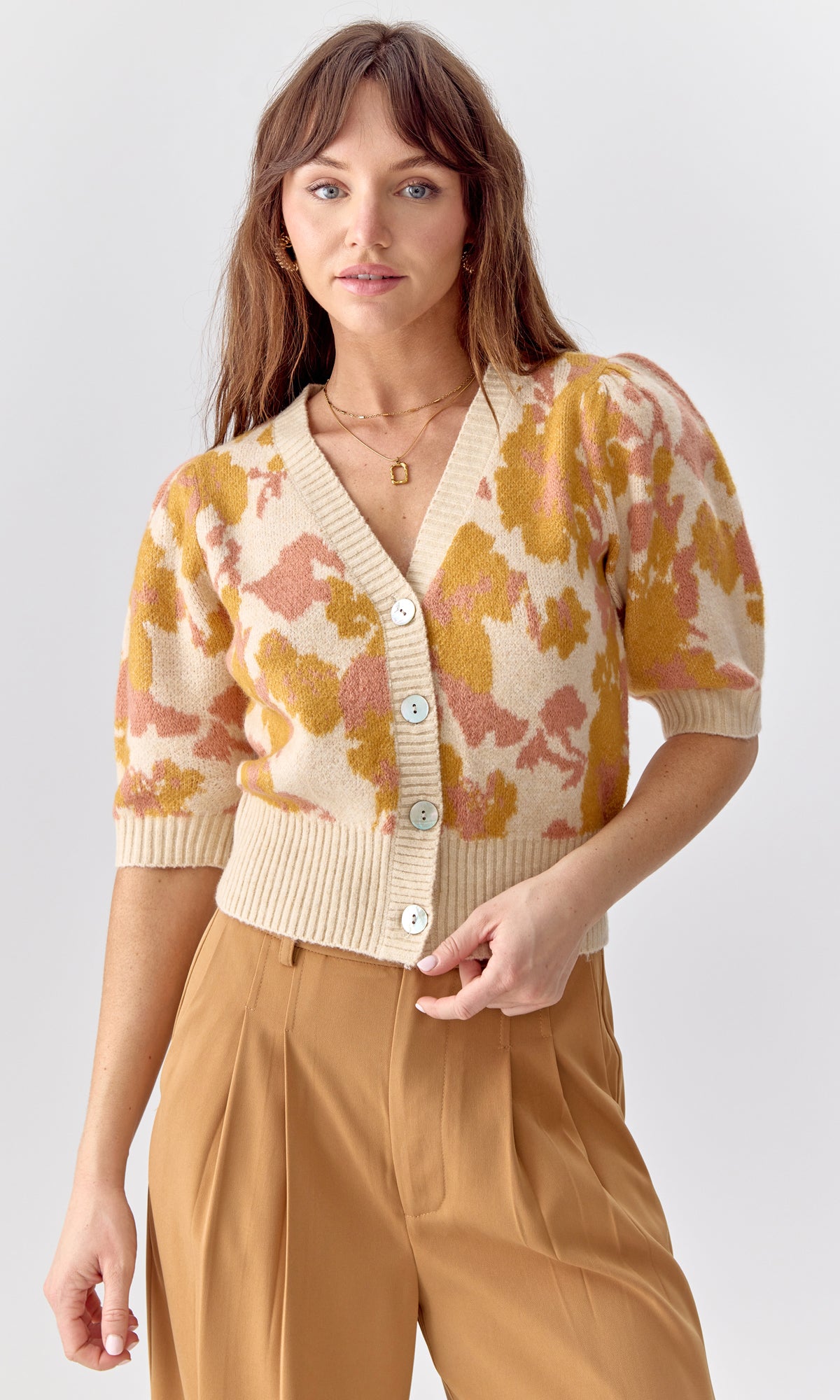 INEZ SHORT PUFF SLEEVE CARDIGAN - CREAM