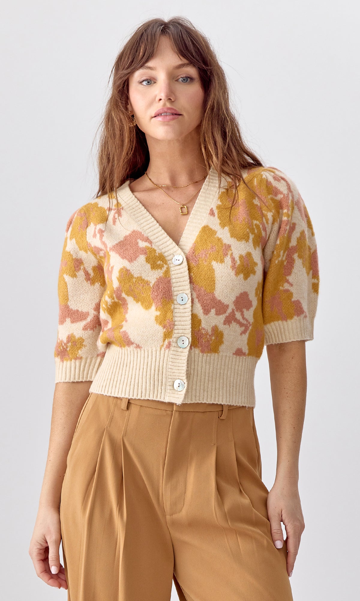 INEZ SHORT PUFF SLEEVE CARDIGAN - CREAM