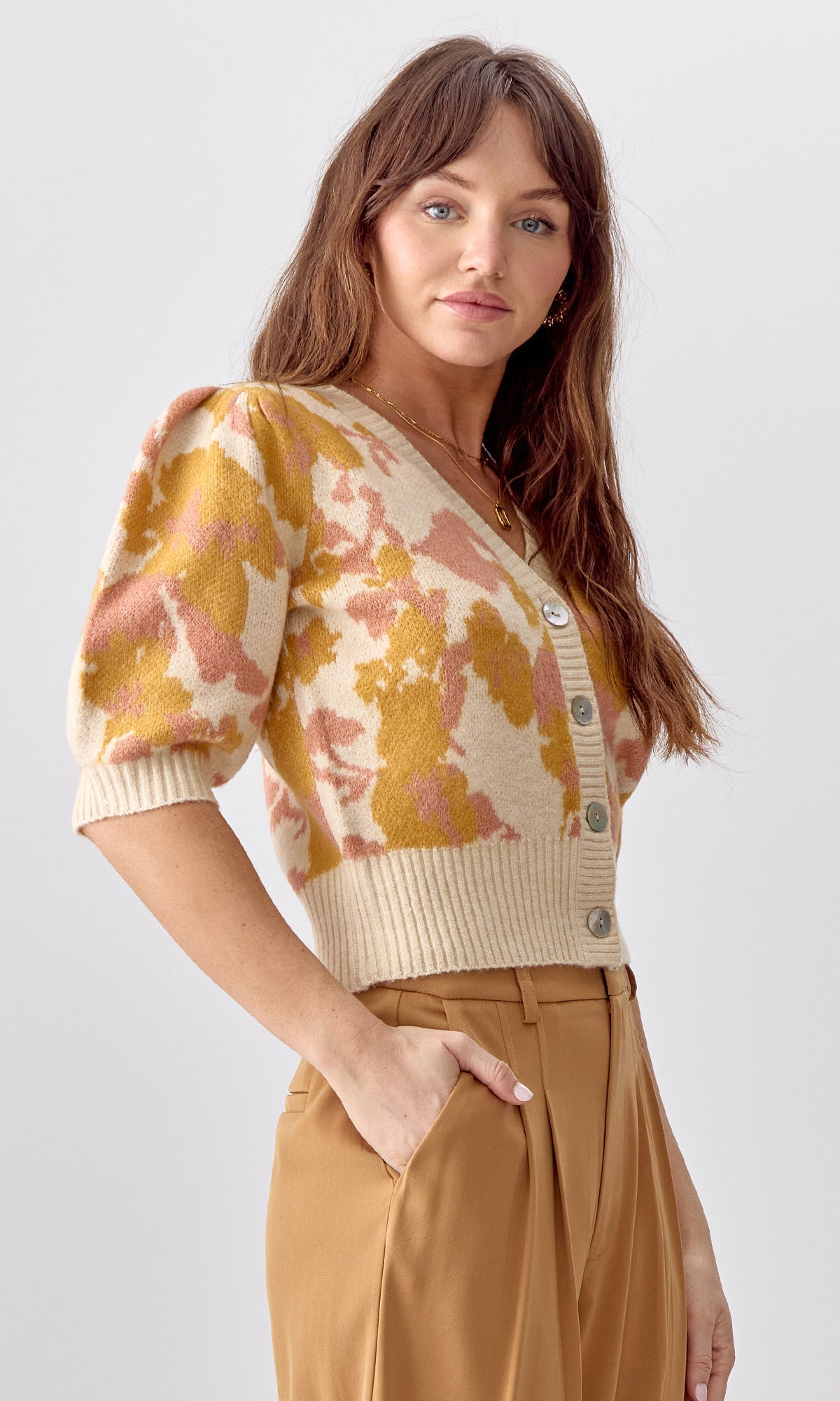 INEZ SHORT PUFF SLEEVE CARDIGAN - CREAM