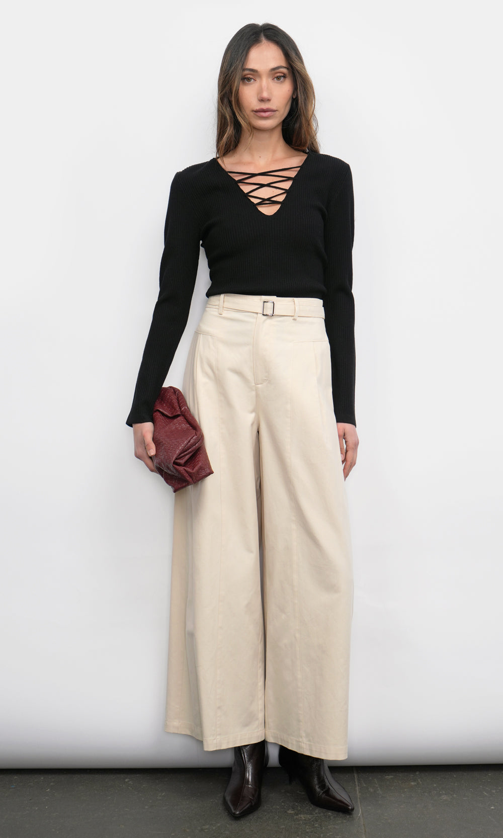 MAXWELL LACE UP KNIT TOP
