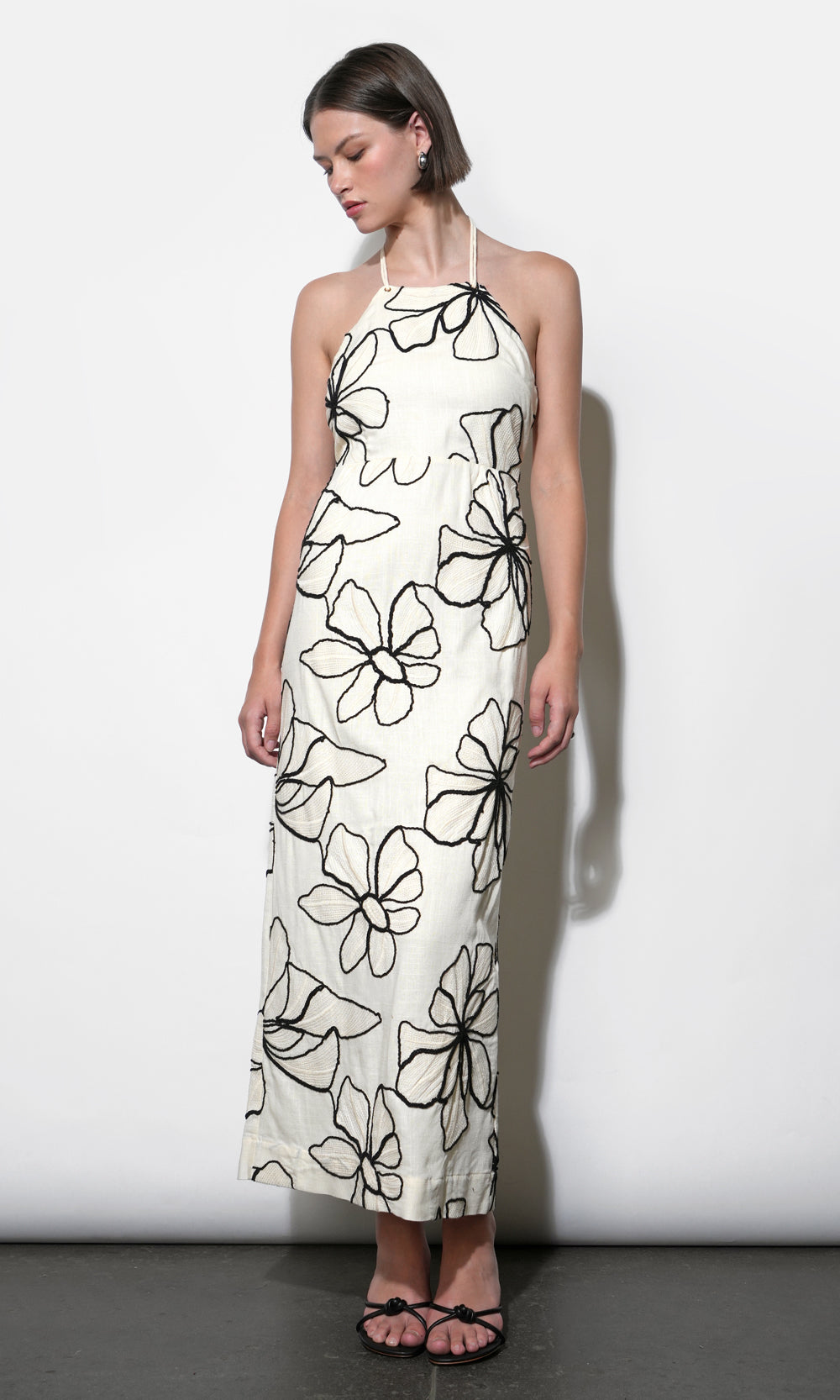 JOSIE EMBROIDERED HALTER MIDI DRESS