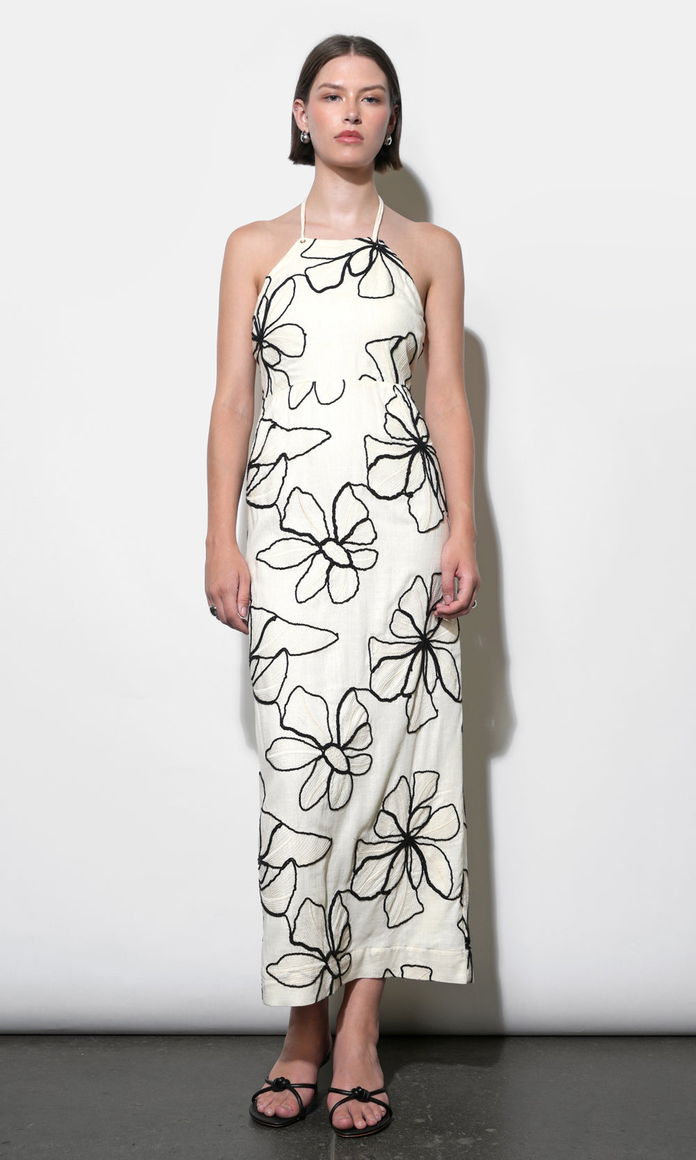 JOSIE EMBROIDERED HALTER MIDI DRESS