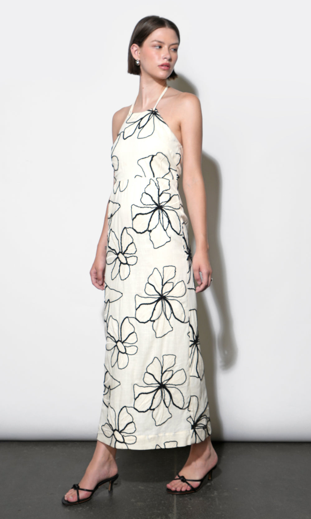 JOSIE EMBROIDERED HALTER MIDI DRESS