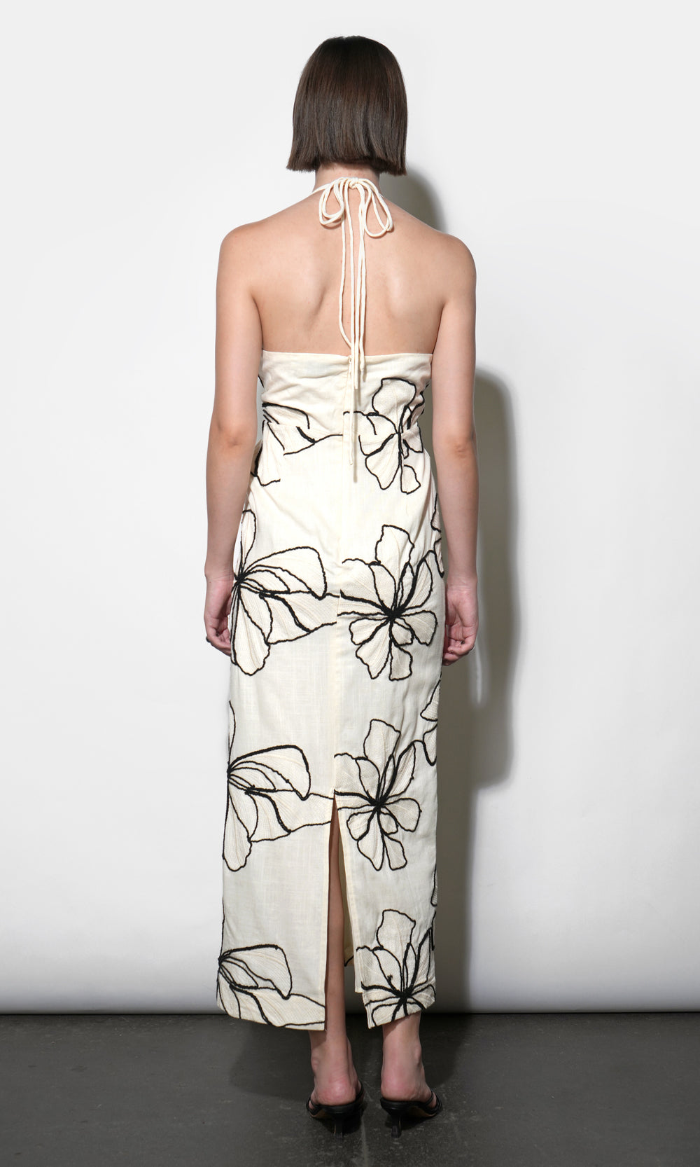 JOSIE EMBROIDERED HALTER MIDI DRESS