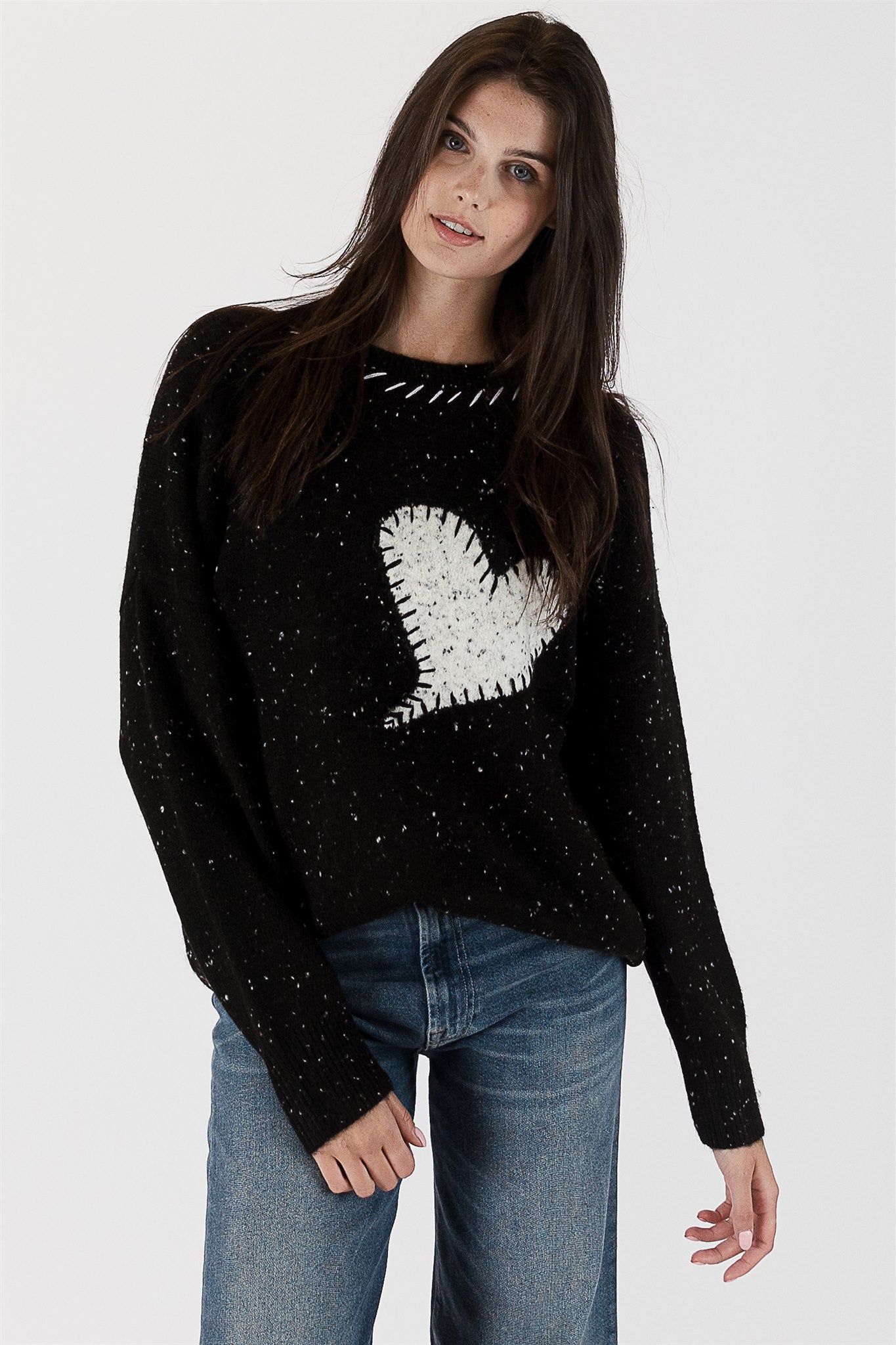 HEART FLECK SWEATER - BLACK