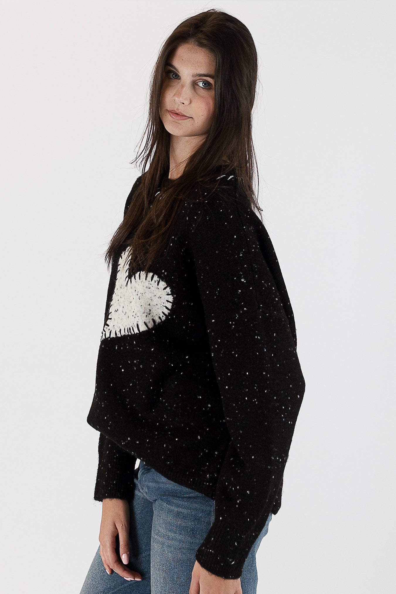 HEART FLECK SWEATER - BLACK