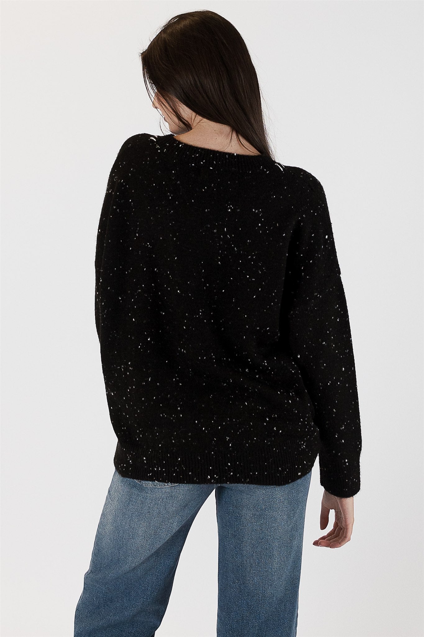 HEART FLECK SWEATER - BLACK