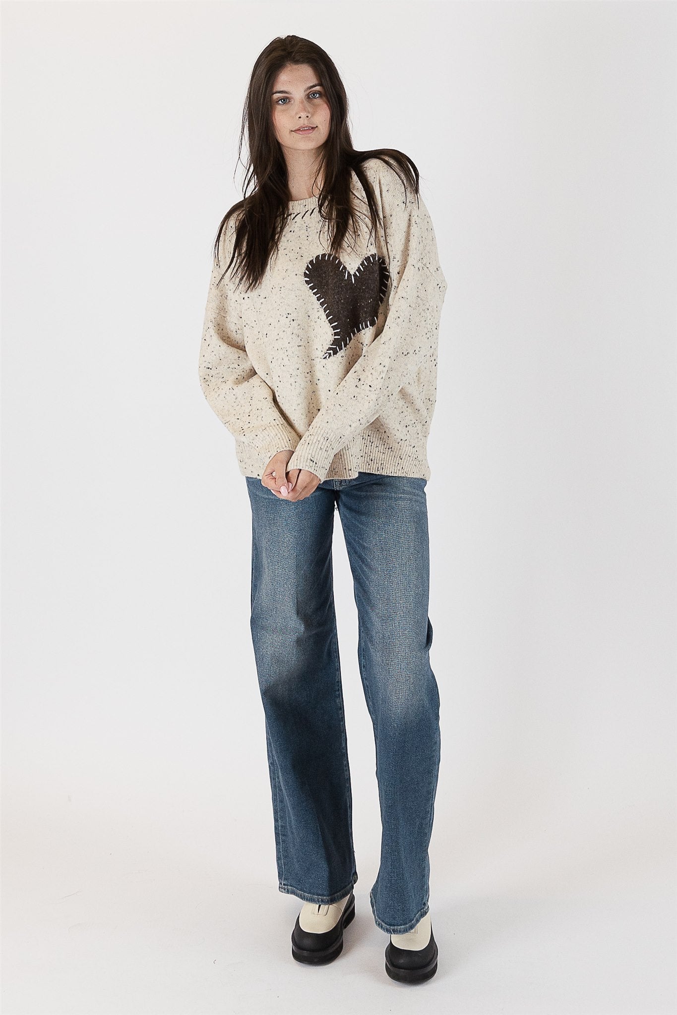 HEART FLECK SWEATER - OAT