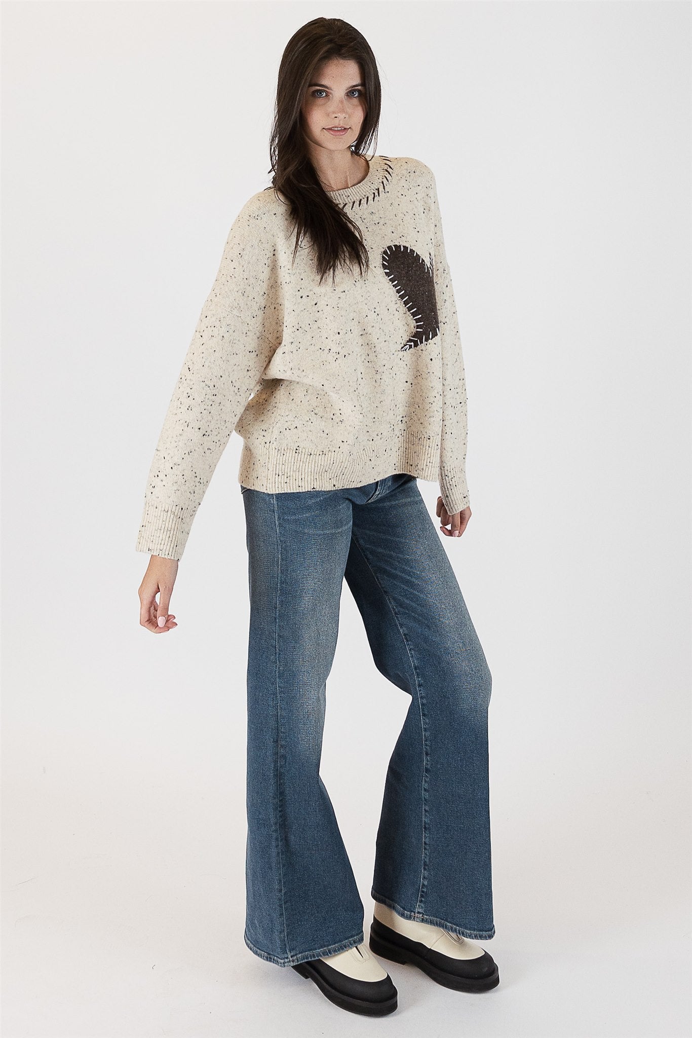 HEART FLECK SWEATER - OAT