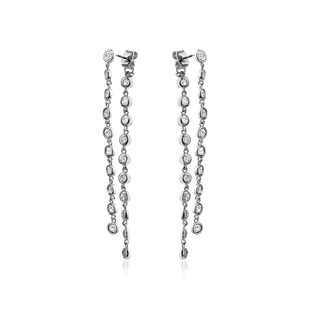 BACK FRONT BEZEL EARRINGS - SILVER