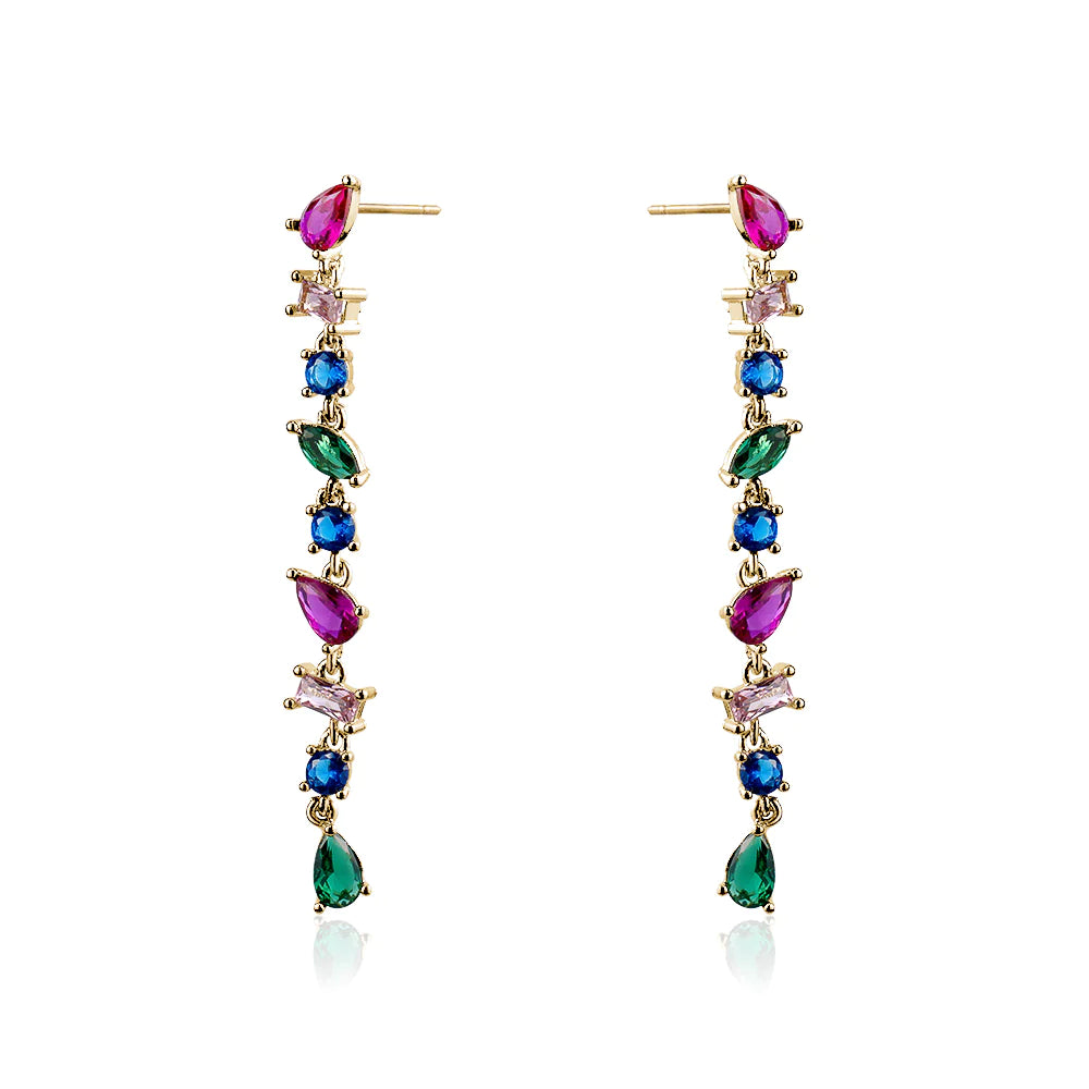 CRYSTAL COLOURS SHAPED DROP EARRINGS