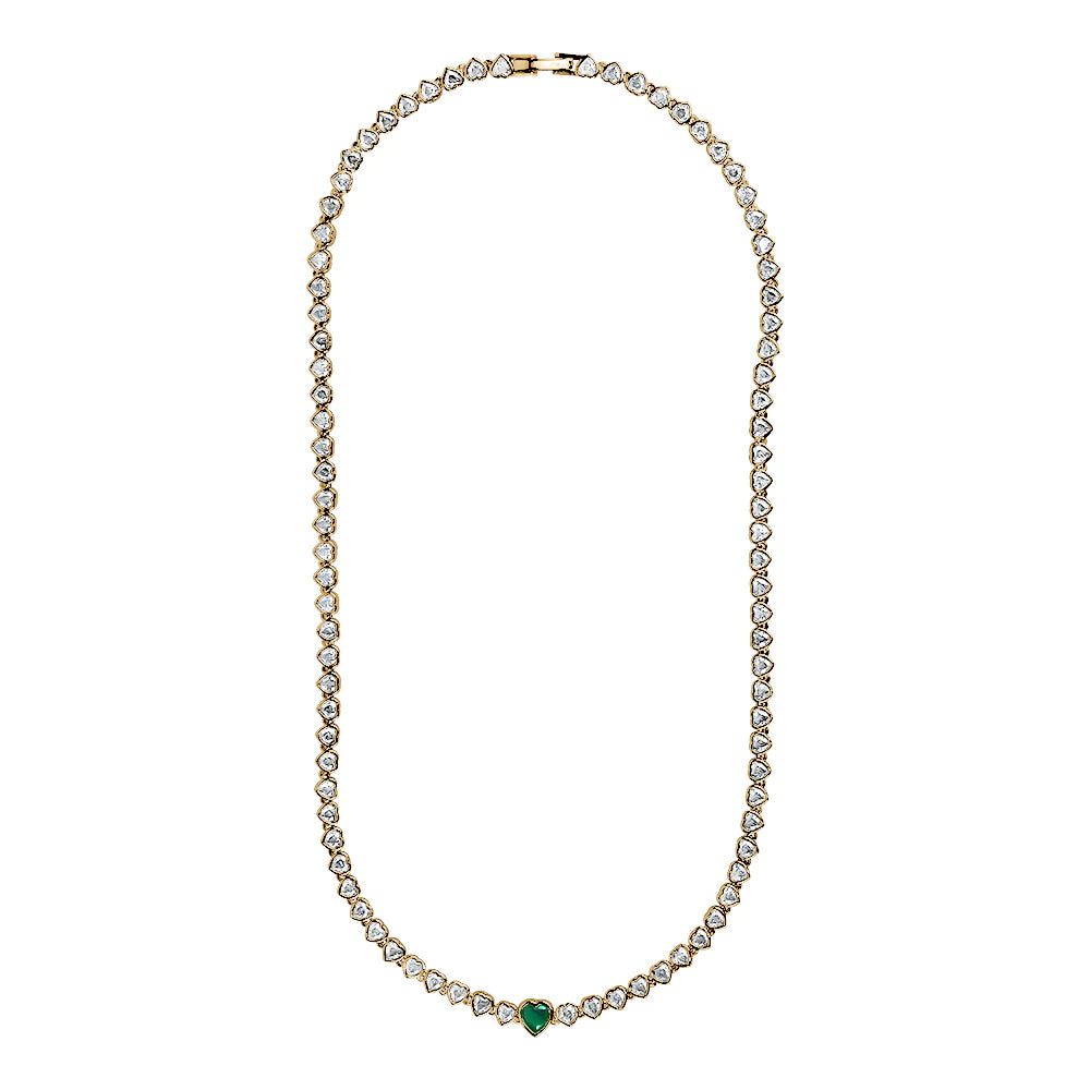 HEART TENNIS NECKLACE - EMERALD