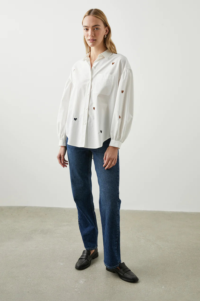 JANAE SHIRT - WHITE EYELET HEARTS