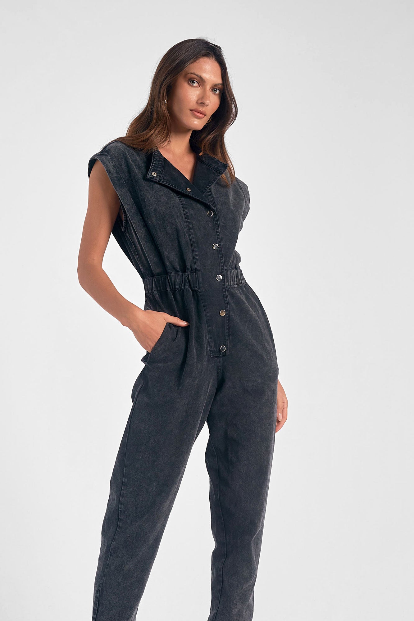 UTILITY SLEEVELESS JUMPSUIT - BLACK