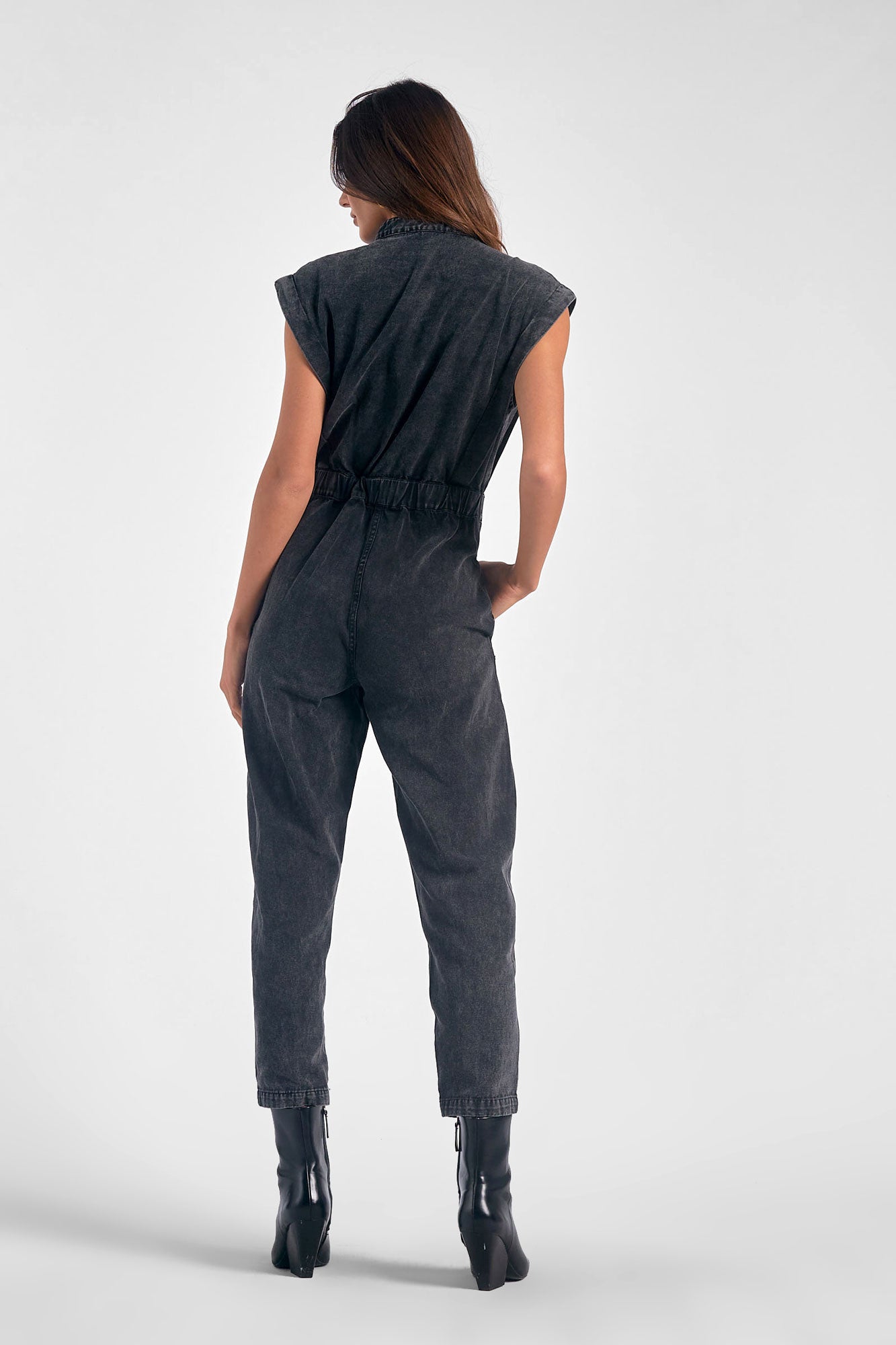 UTILITY SLEEVELESS JUMPSUIT - BLACK