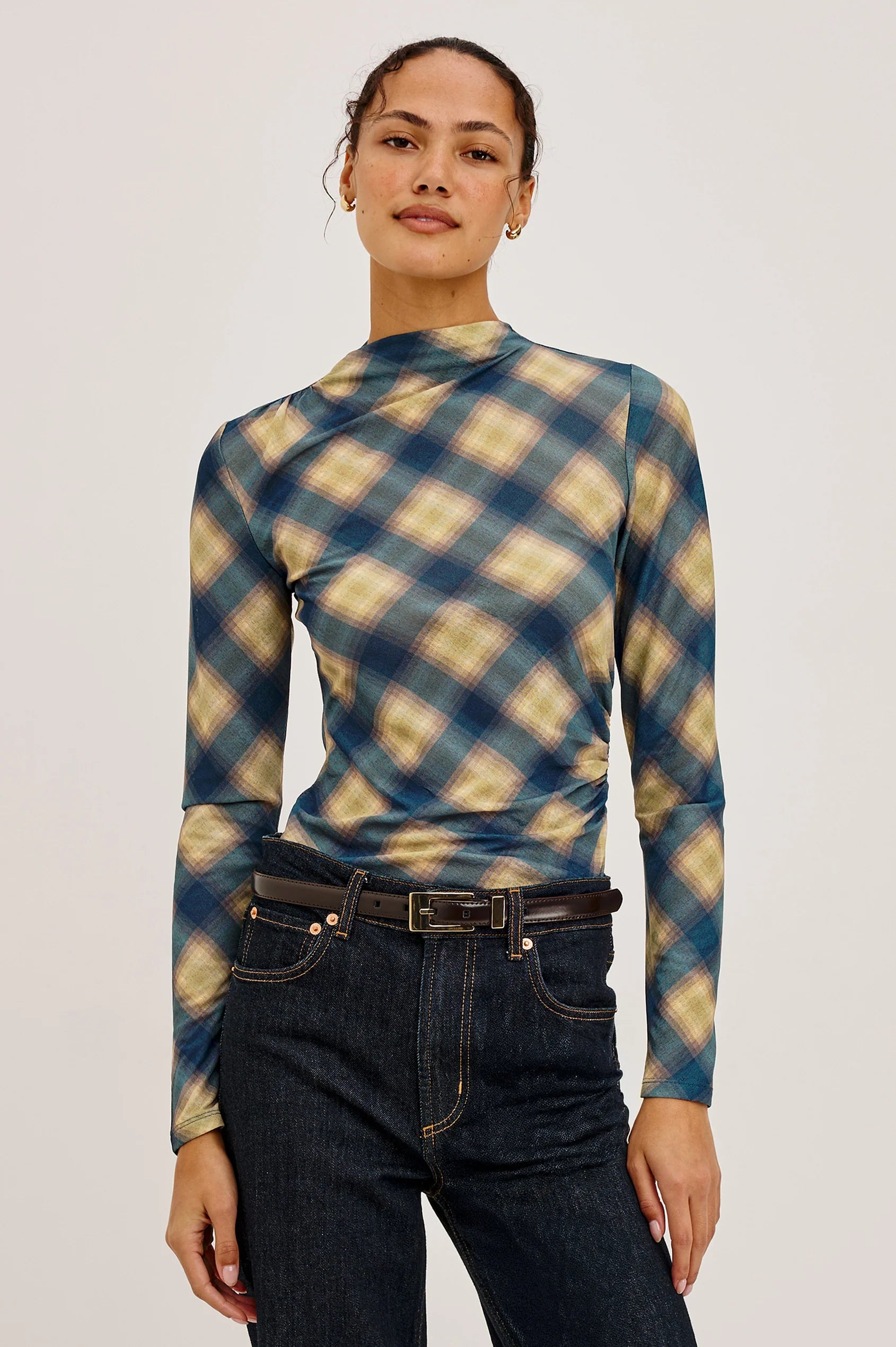 JOELLE TOP - NAVY SAGE PLAID