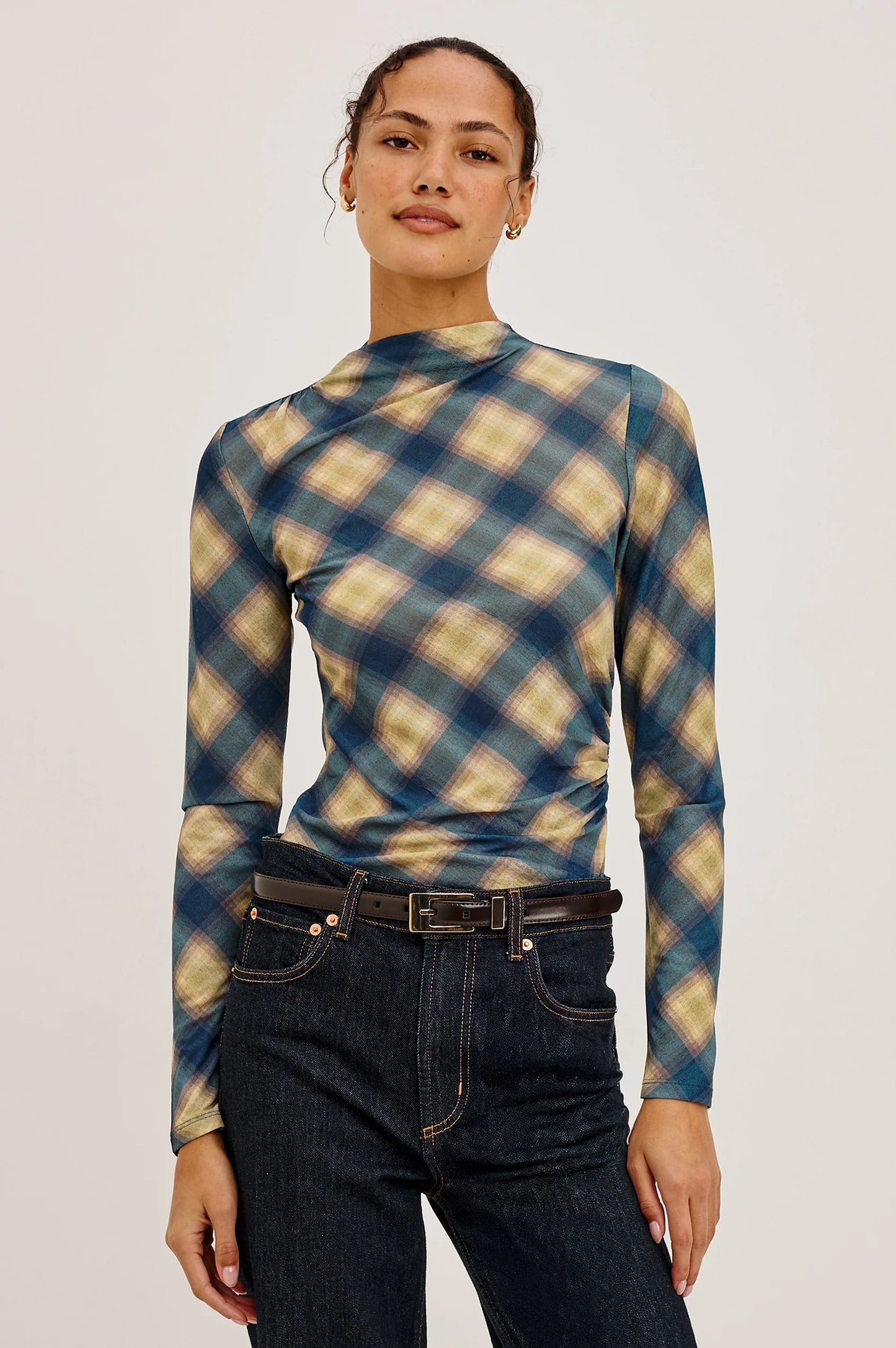 JOELLE TOP - NAVY SAGE PLAID