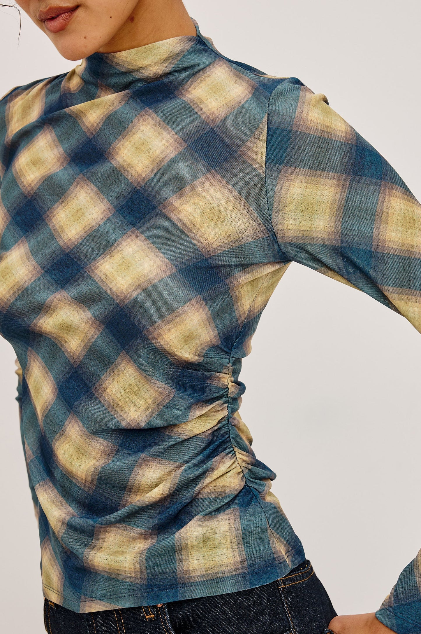 JOELLE TOP - NAVY SAGE PLAID