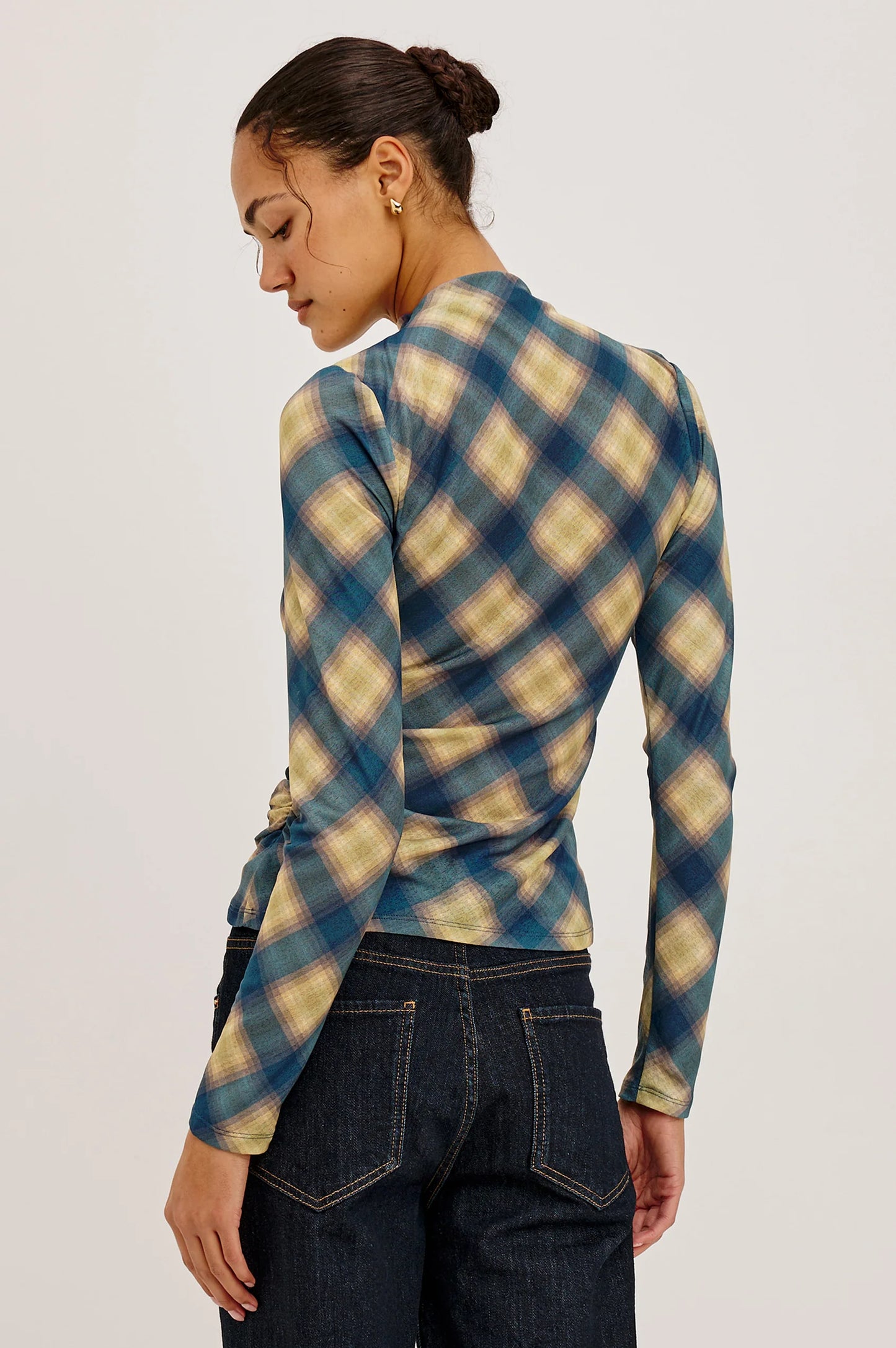 JOELLE TOP - NAVY SAGE PLAID