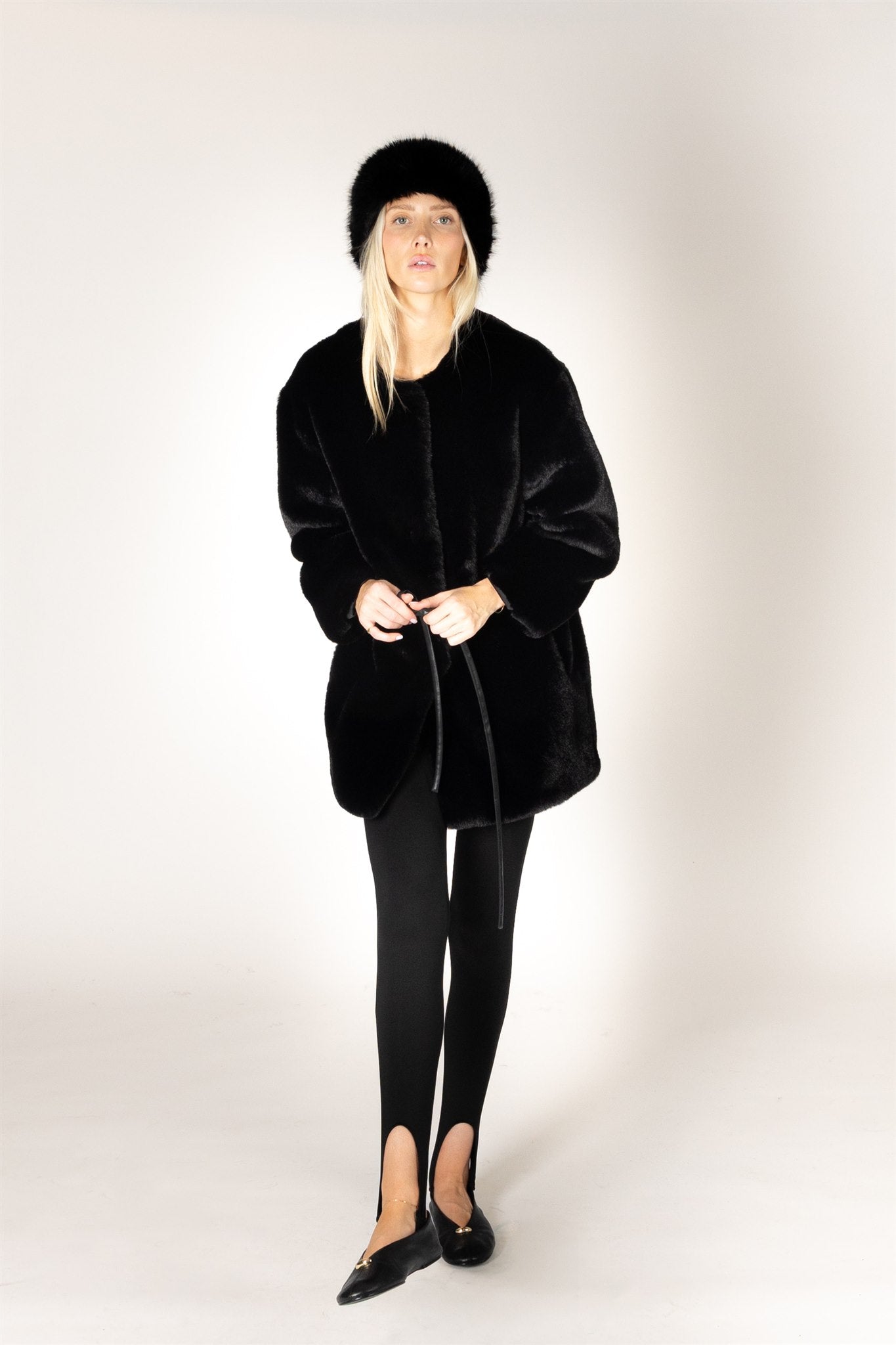 KELILA FAUX FUR COAT - BLACK