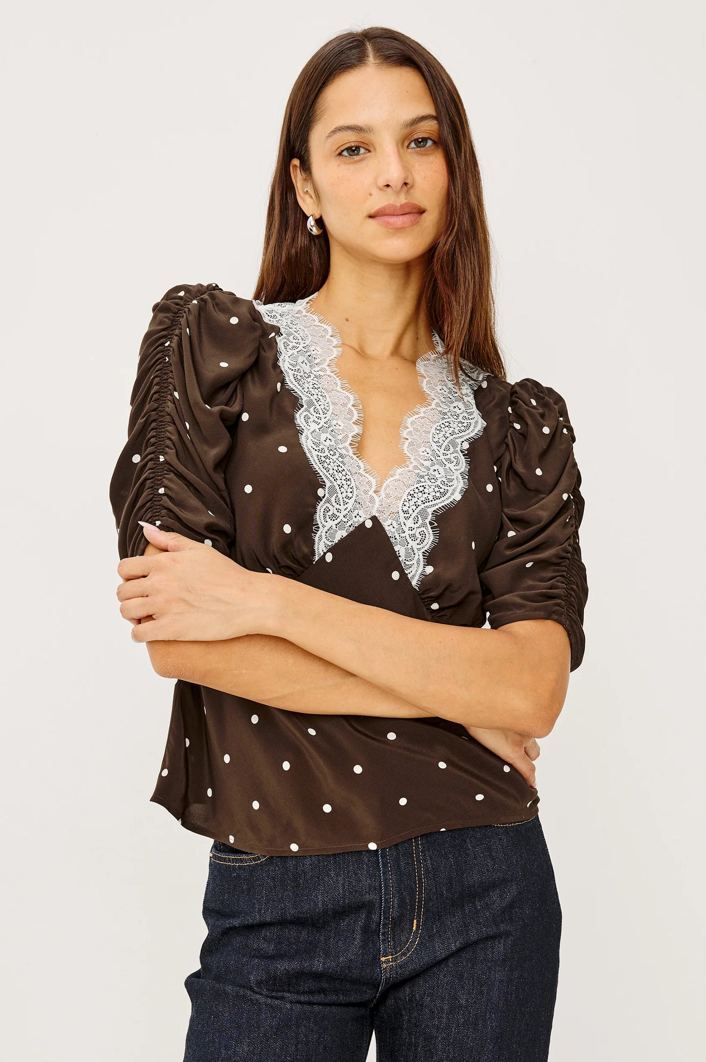 LAZARA TOP - COCOA POLKA DOTS