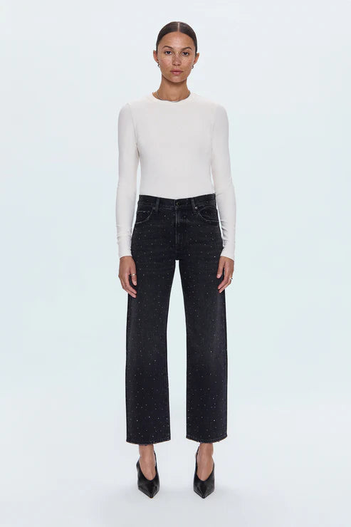LEXI MID RISE BOWED STRAIGHT JEAN - SILVER SCREEN