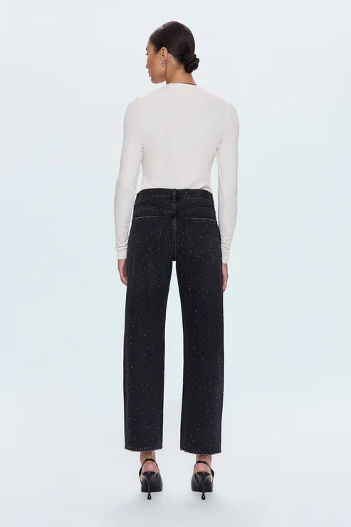 LEXI MID RISE BOWED STRAIGHT JEAN - SILVER SCREEN