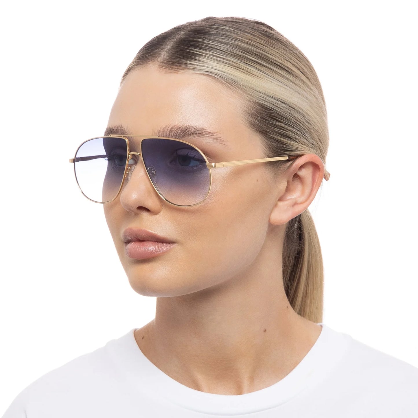 SCHMALTZY SUNGLASSES - BRIGHT GOLD/BLUE GRAD TINT