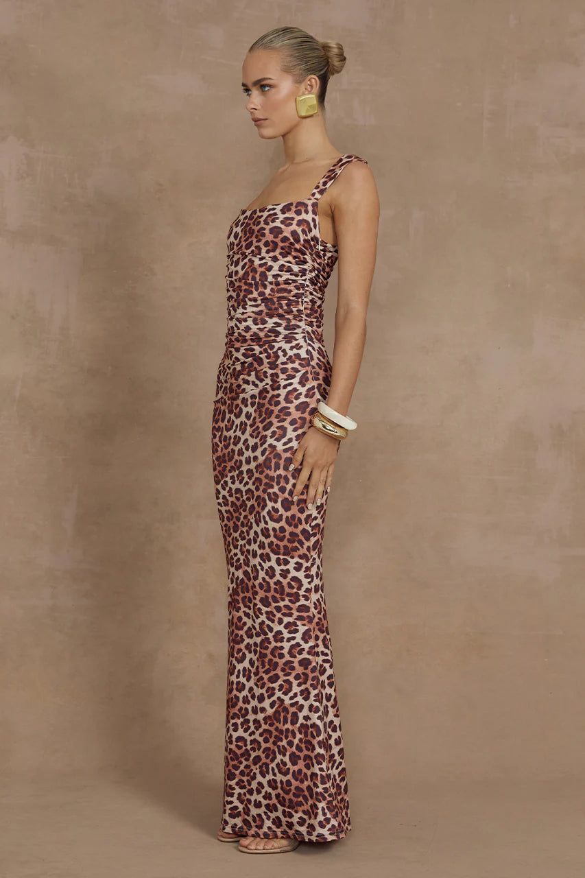 Pink leopard print maxi dress shop